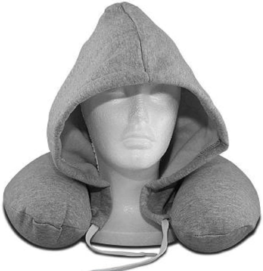 Travesseiro de viagem para o pescoço com capuz -Travesseiro de viagem em formato de U com capuz, suporte para dormir, espuma de poliestireno com microesferas