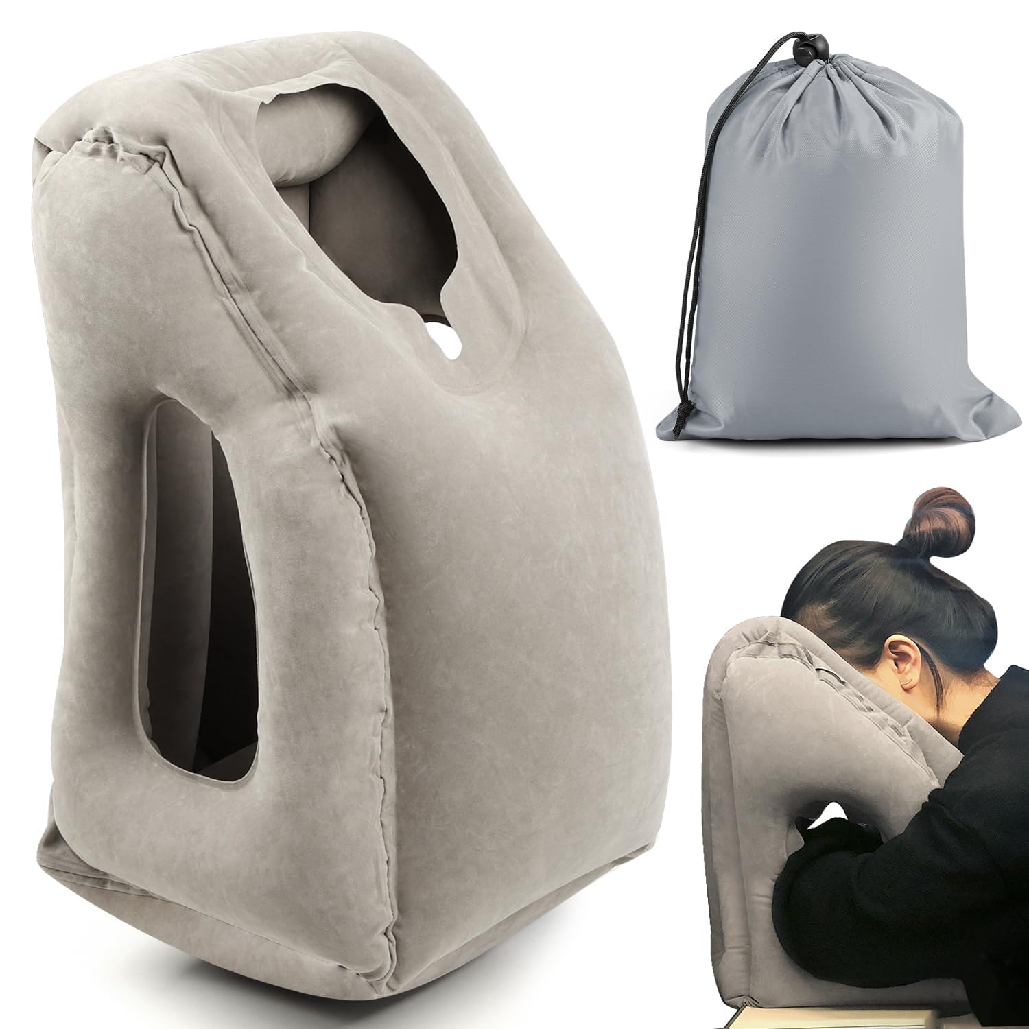 Apoio para Pés, Travesseiro InfláVel para Descanso de Pé de Viagem, Travesseiro InfláVel, Apoio de Pé com um Bomba, Travesseiro AjustáVel de 3 Camadas de Altura para Descanso de Pernas