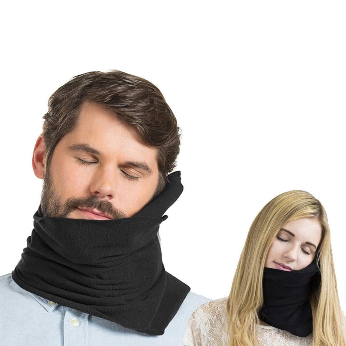 Travesseiro Ergonômico para Pescoço de Viagem, Compacto, Portátil e Lavável para Carro e Avião, Preto