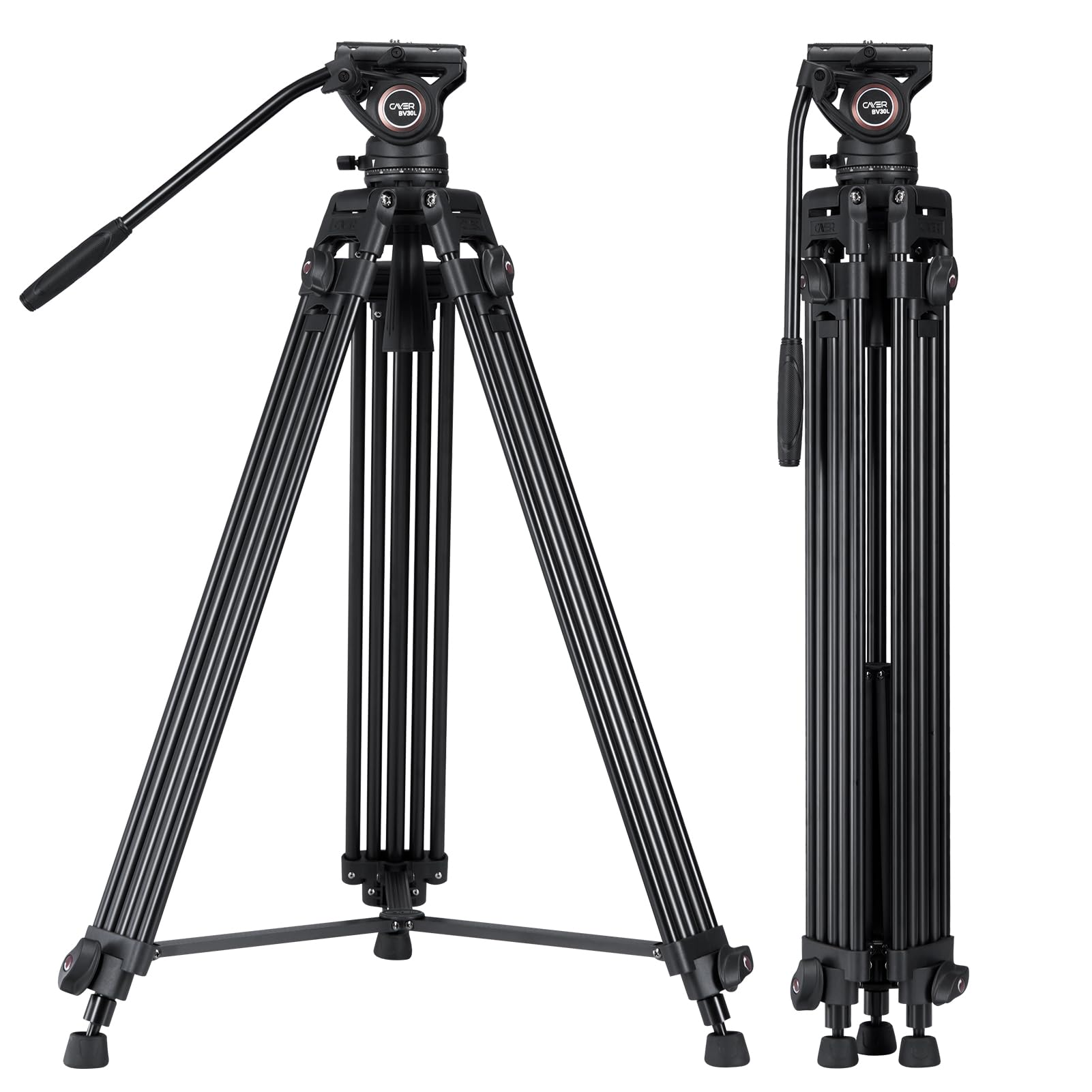 Cayer Sistema de tripé de vídeo BV30L, tripé de tubo duplo de alumínio resistente de 182 cm com cabeça fluida K3, base plana de 75 mm, carga máxima de 6 kg, para câmeras DSLR, filmadoras, inclui 2