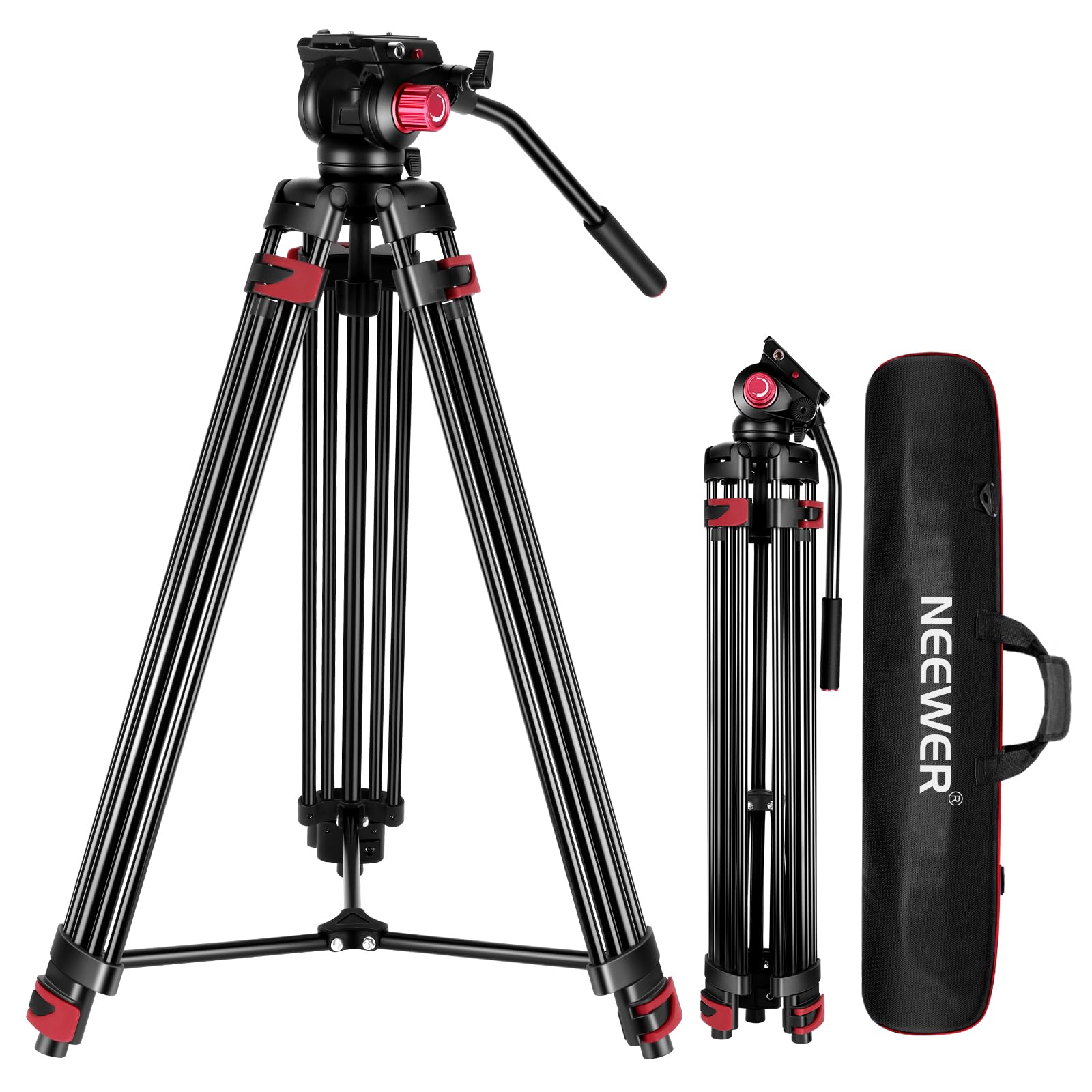 NEEWER Tripé de vídeo de 200 cm, tripé de câmera de liga de alumínio resistente com cabeça de arraste de fluido de 360°, placa QR compatível com Canon Nikon, Sony e outras câmeras