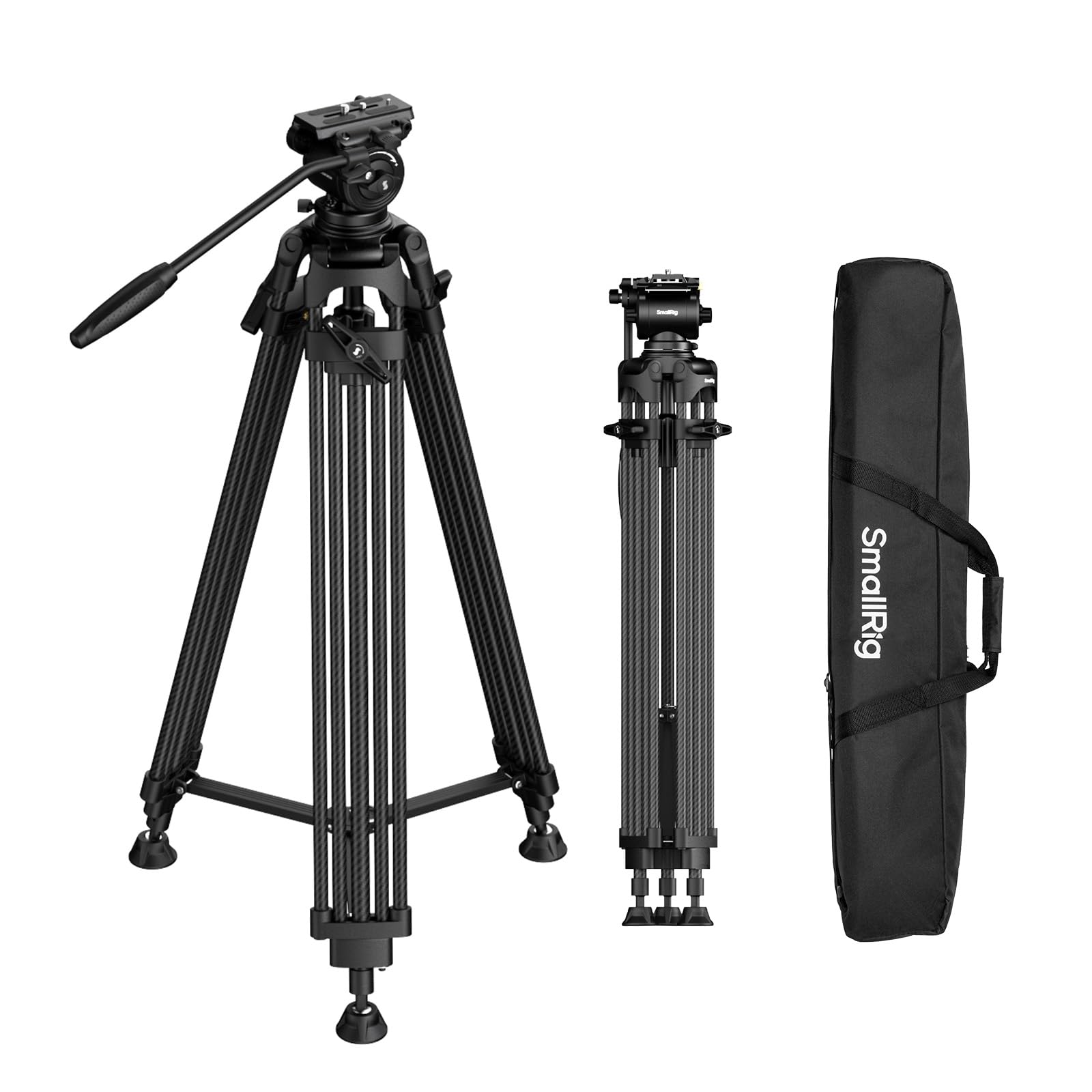 SmallRig FreeSpeed Tripé de vídeo de fibra de carbono resistente, tripé de câmera de 185 cm com cabeça fluida para placa Manfrotto, extensão rápida de um botão, tigela de 75 mm, pesa 3,4 kg, carrega