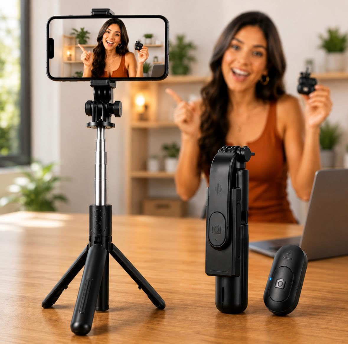 Bastão Tripé. Pau de Selfie com Bluetooth Multifuncional 360º. Suporte para Celular com Controle Remoto. Dobrável. 3 em 1. Câmera Selfie stick para Vídeos, Fotos, Lives Premium
