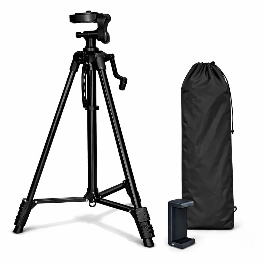 Tripe Profissional Universal 140cm Ajustável 360º, Rosca 1/4", Suporte até 2kg para Vídeos e Fotos com Suporte - Compatível Celular e Câmera Canon, Nikon, Sony