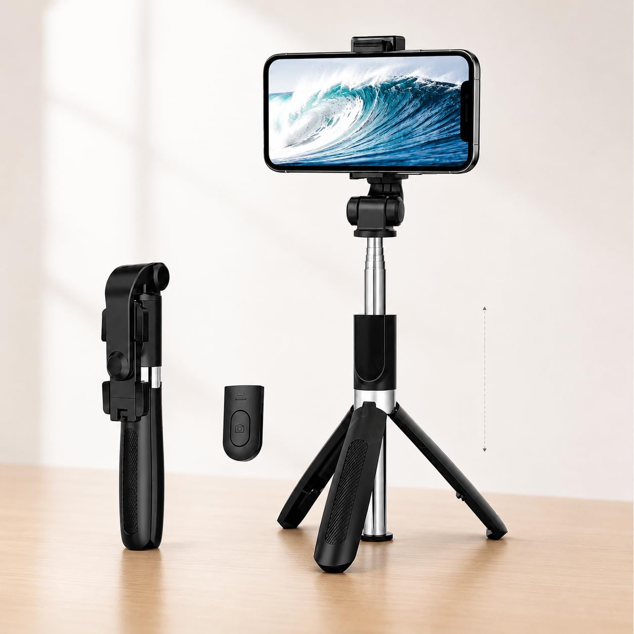 Tripé, Bastão de Selfie para celular, 3 em 1 Dobrável Rotação 360°, em Alumínio com Controle Bluetooth Remoto, Suporte para Celular e GoPro, Ideal para Fotos, Vídeos e Lives, Portátil e Ajustável