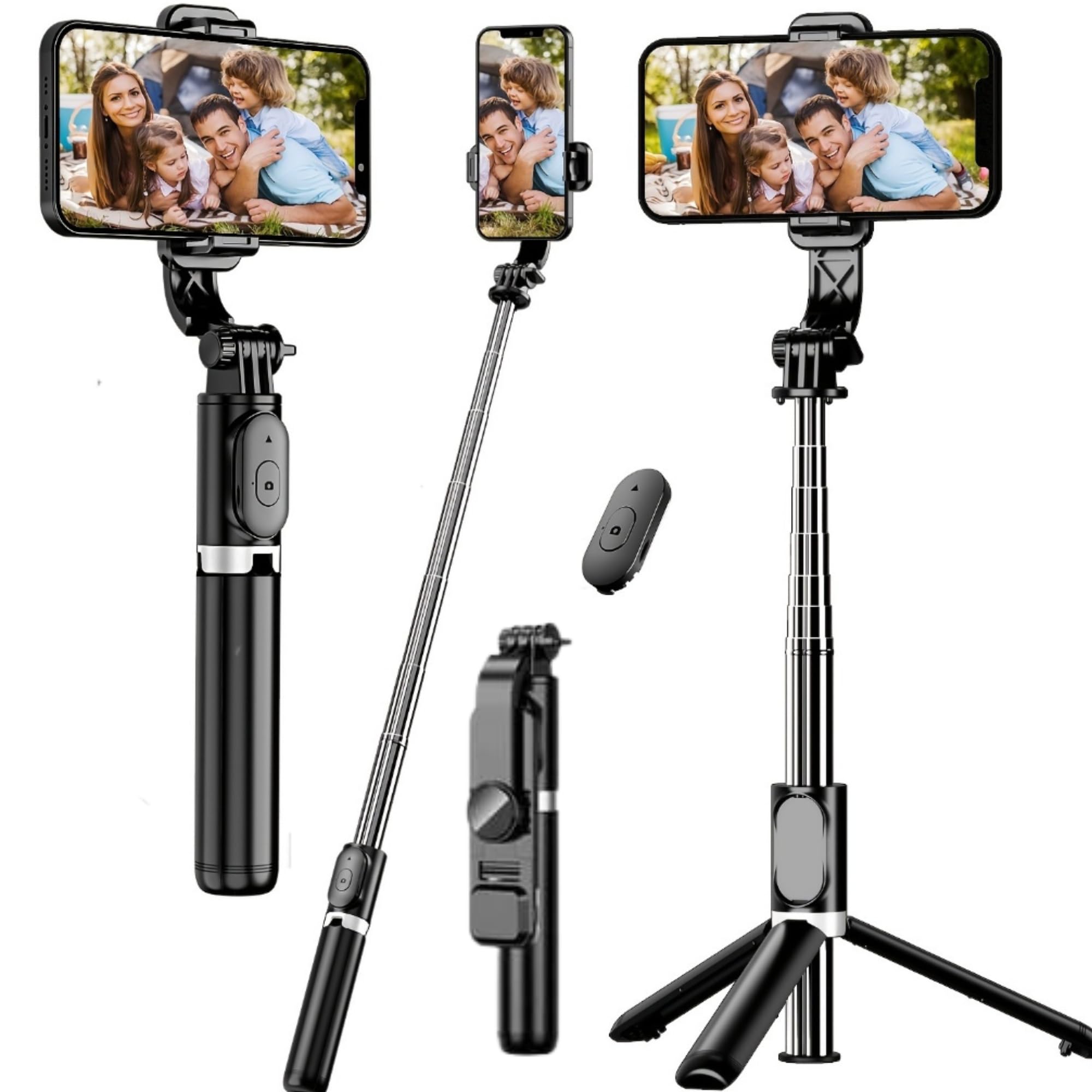 Tripé para Celular com Bastão de Selfie Bluetooth 3 em 1 Controle Remoto Sem Fio Giratório 360° Retrátil Dobrável Compatível com iPhone Android para Fotos Vídeos TikTok Instagram