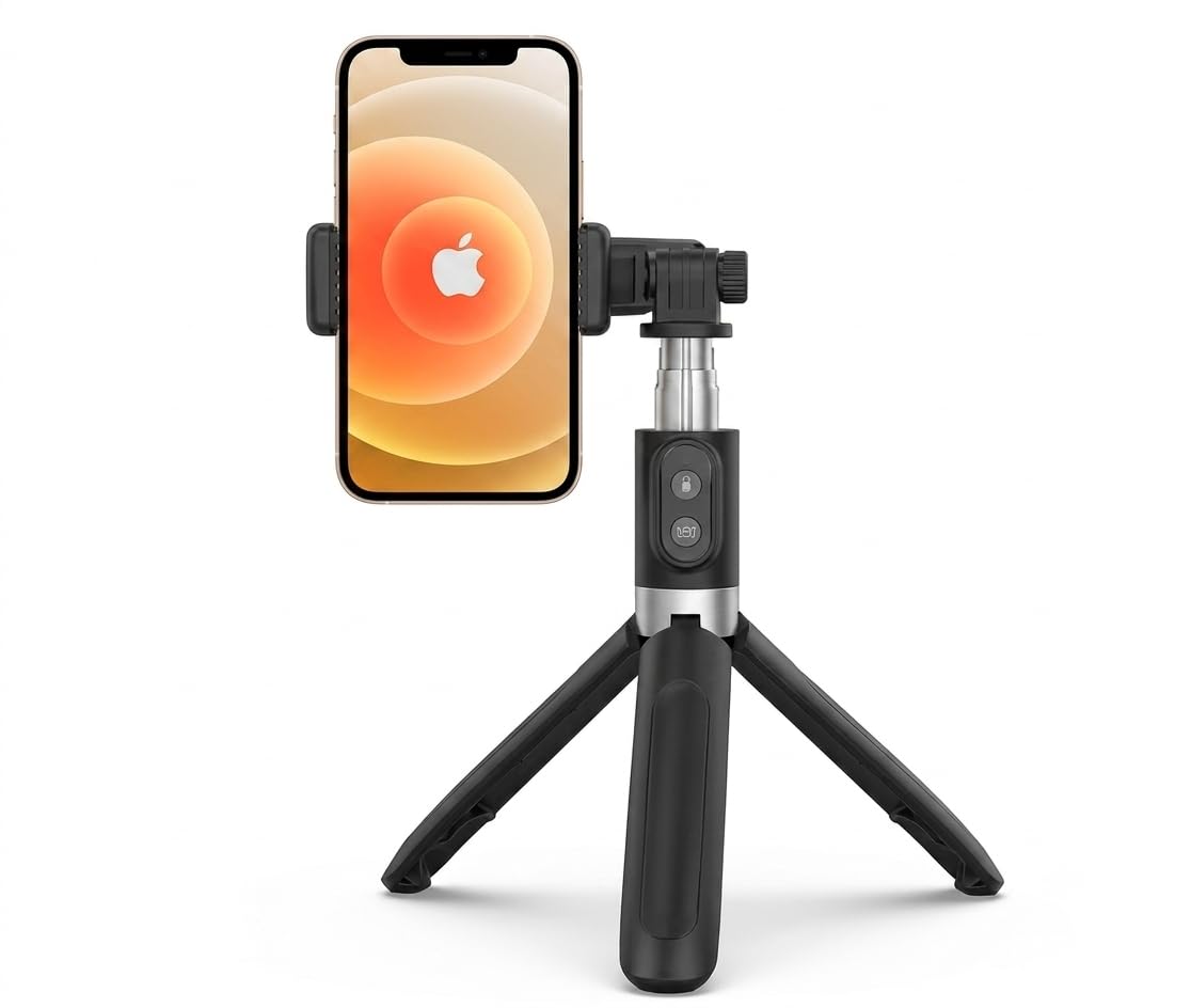 Bastão Tripé para Celular 360º Dobrável Pau de Selfie Bluetooth Câmera Selfie Stick para Vídeos, Fotos, Lives com Material ABS e Liga de Alumínio