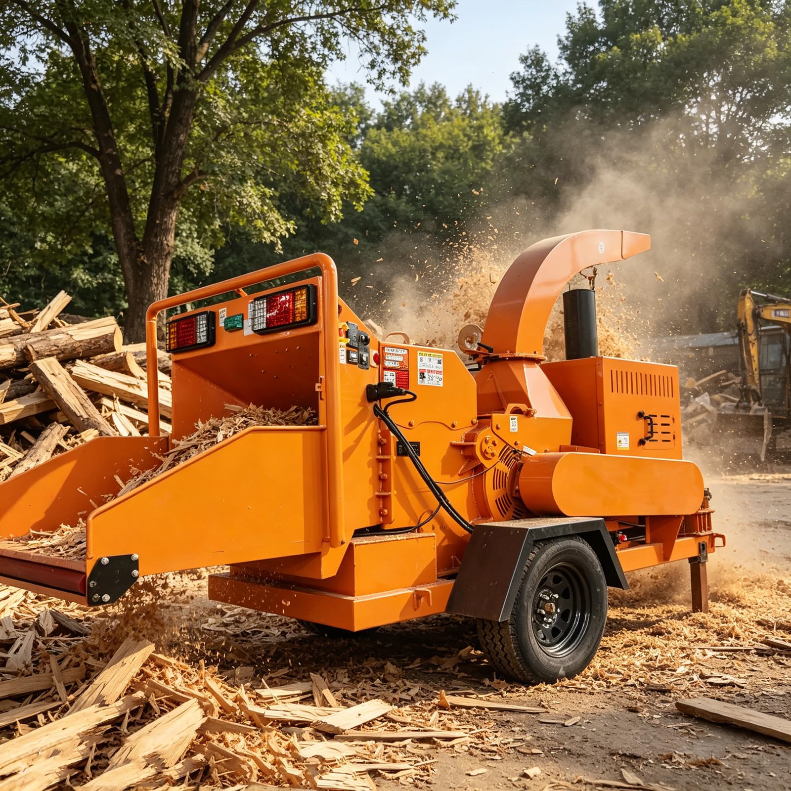 Triturador de galhos ao ar livre de 23 cm, triturador de madeira, máquina de trituração de galhos de árvores, sistema de alimentação hidráulica de alta eficiência para descarte de resíduos de árvores