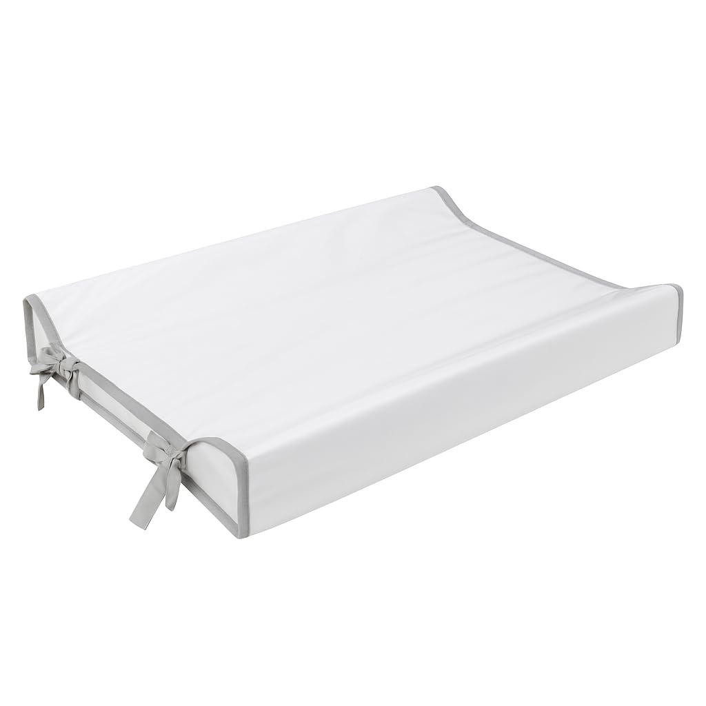 Trocador Americano Para Comoda Bebe Fralda Impermeável Anatomico com Abas Portátil Com Zíper Branco Com Cinza (60cm x 40cm)