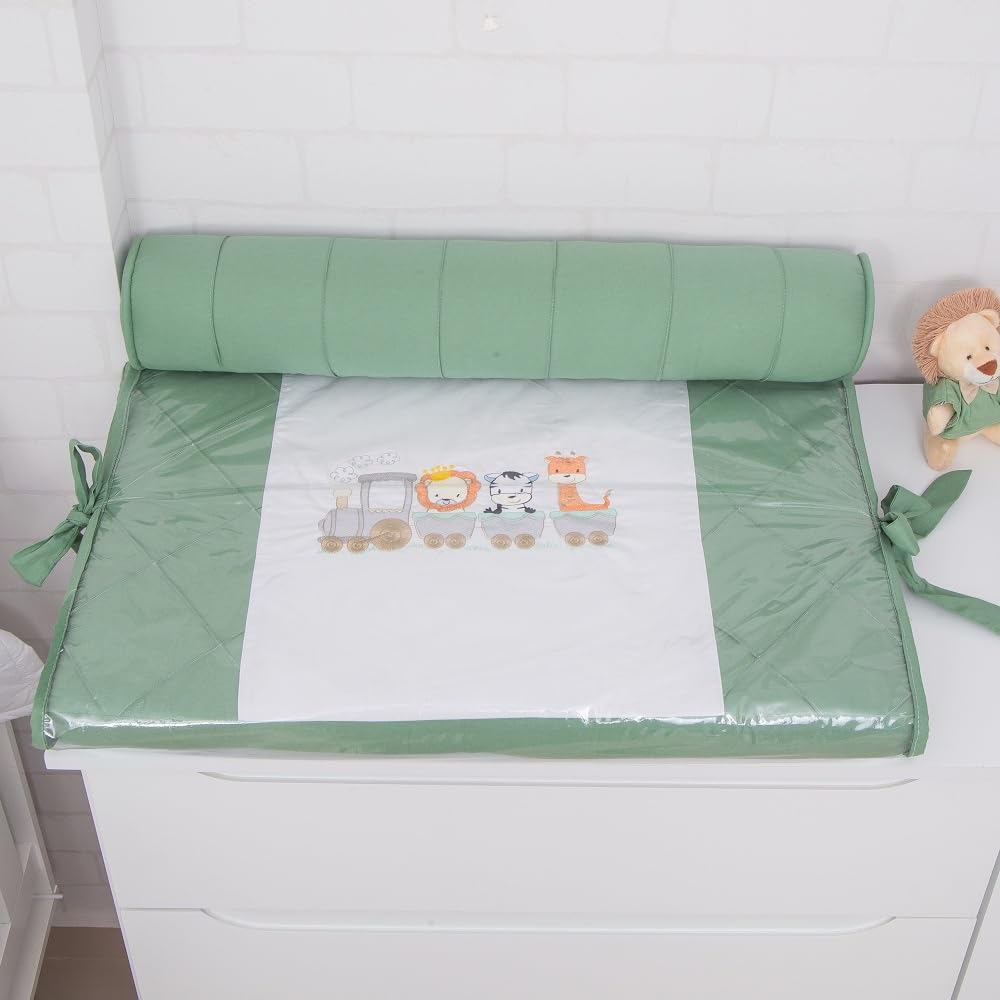 Bebê Enxovais Kit Trocador de Fraldas Reto Portátil Para Comoda de Bebe Com Rolinho de Apoio Safari Verde Trenzinho Bebe Enxovais Original