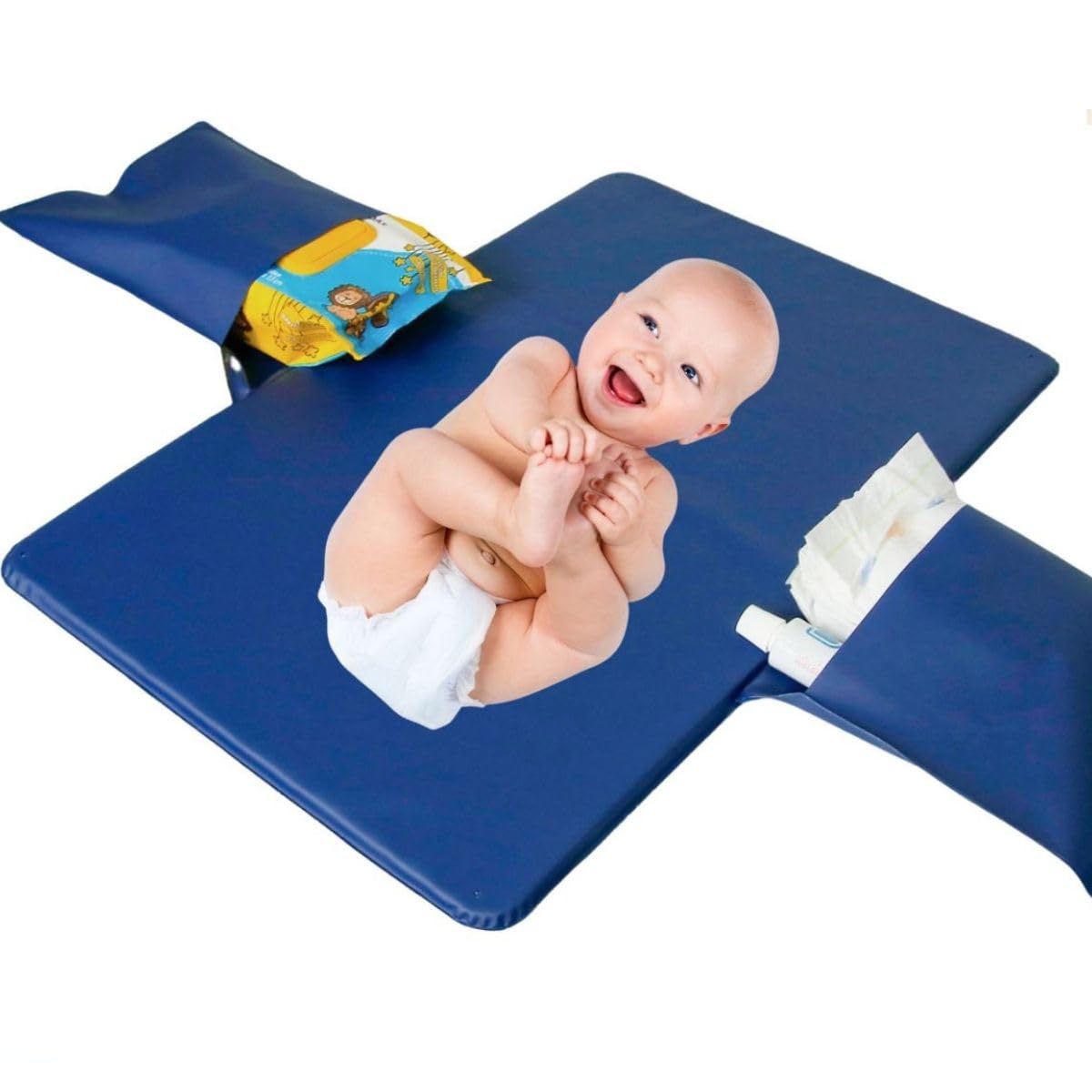 Trocador Portátil De Fraldas Com Bolsos Impermeável Dobrável, Para levar na Bolsa, 50,5cm x 32,5 cm, Com Bolsos Laterais, Azul Marinho