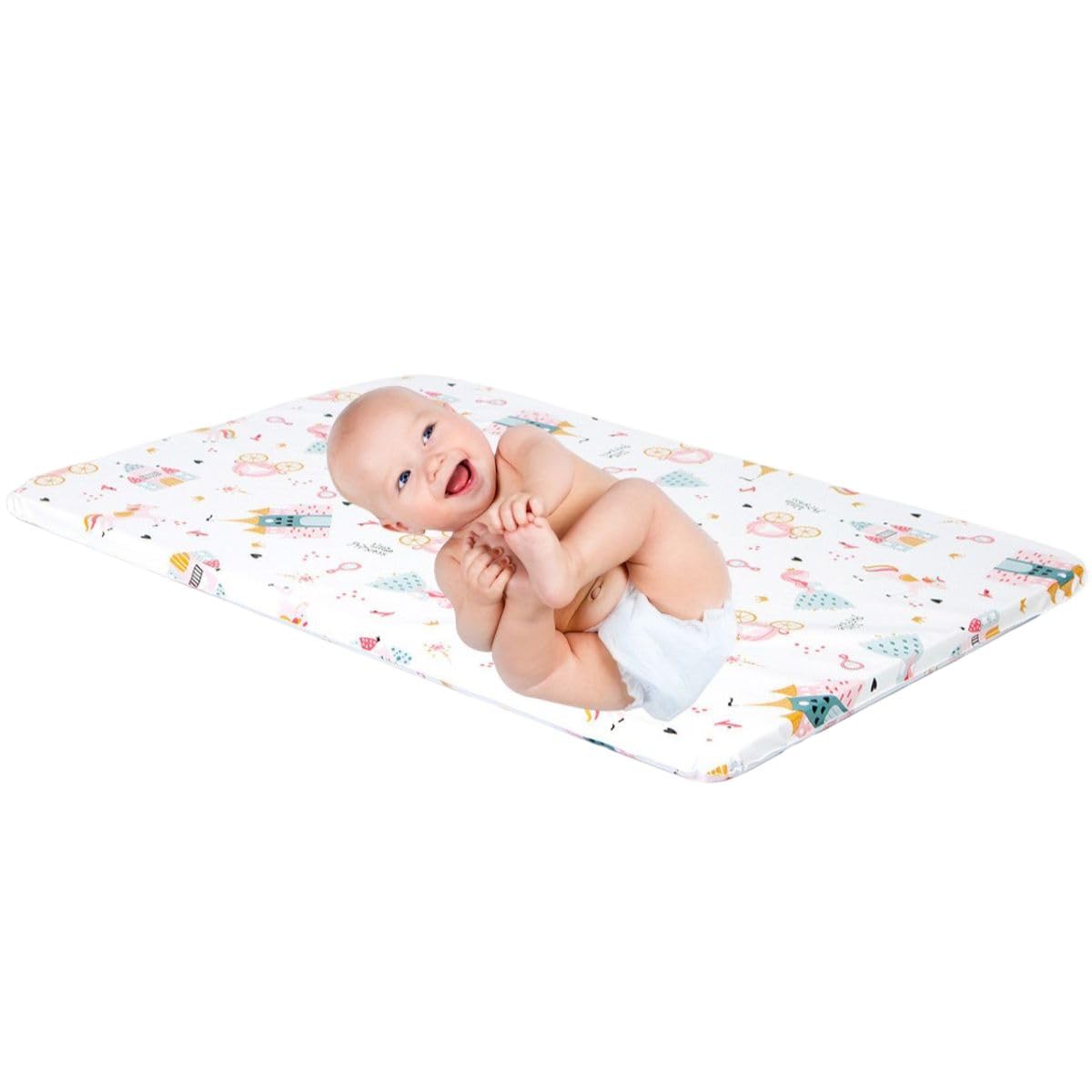 Trocador De Fraldas Cômoda Fraldário Impermeável Para Bebê Menino Menina Slim, 66x44cm, Impermeável, Espuma D14, PVC Atóxico, Princesa