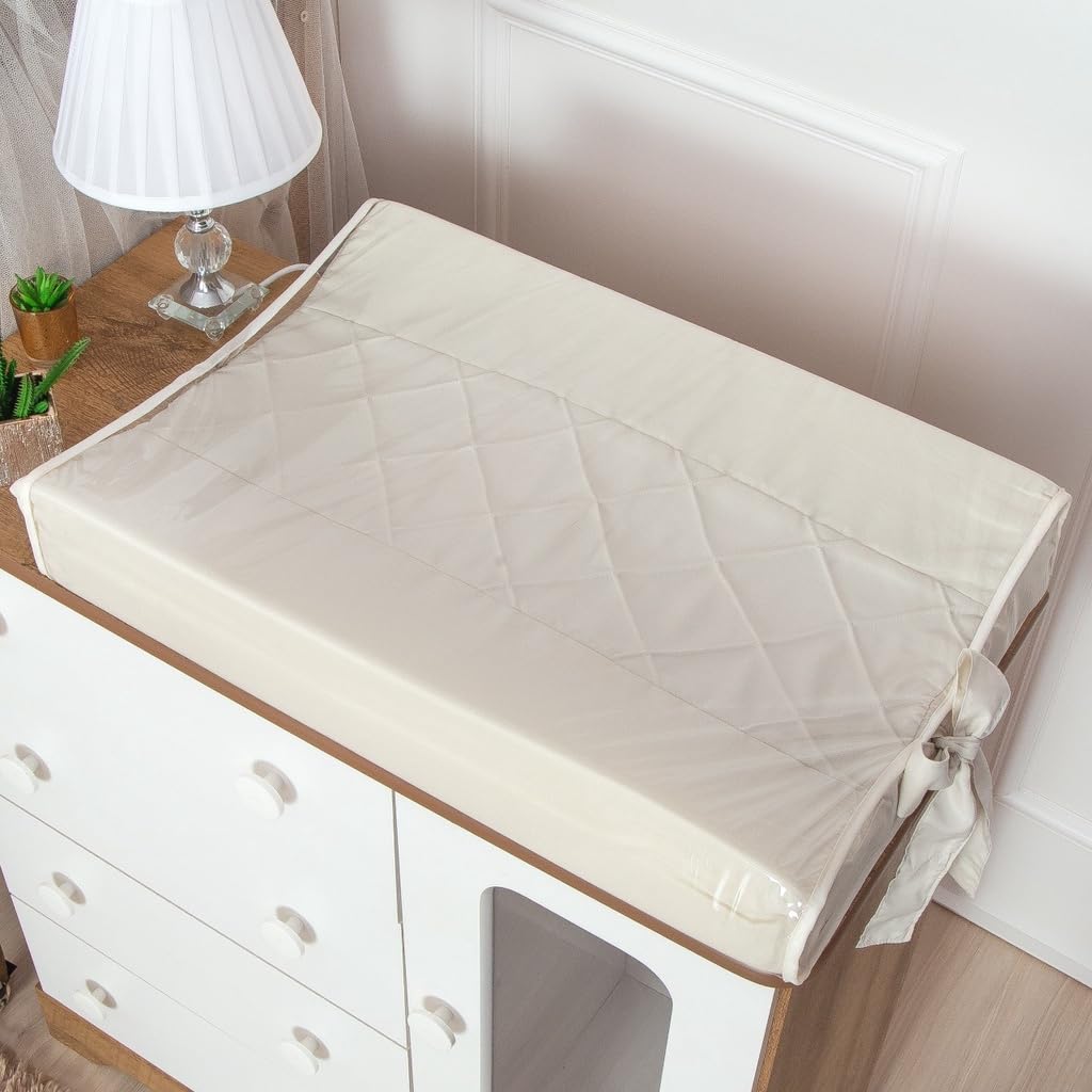 Trocador Americano Anatômico Plastificado para Cômoda Bebê, Trocador Impermeável com Espuma Macia, Colchonete para Troca de Fraldas, Enxoval Infantil Luxo(Perola Palha)