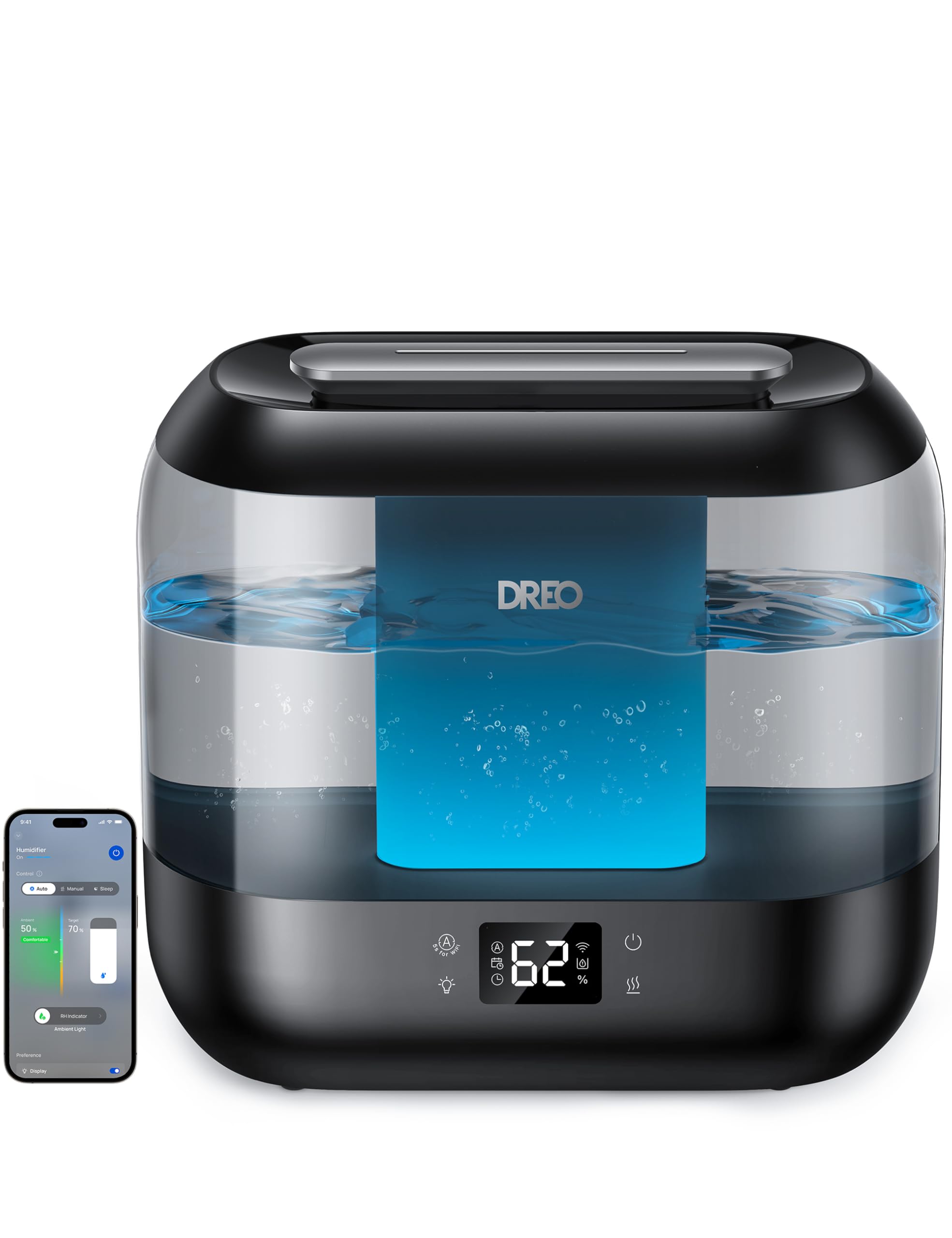Dreo Umidificadores inteligentes para quarto, enchimento superior, umidificador grande de 4L, sala grande com 28 dB, tempo de execução de 36H, controle de toque/aplicativo/voz, luz noturna