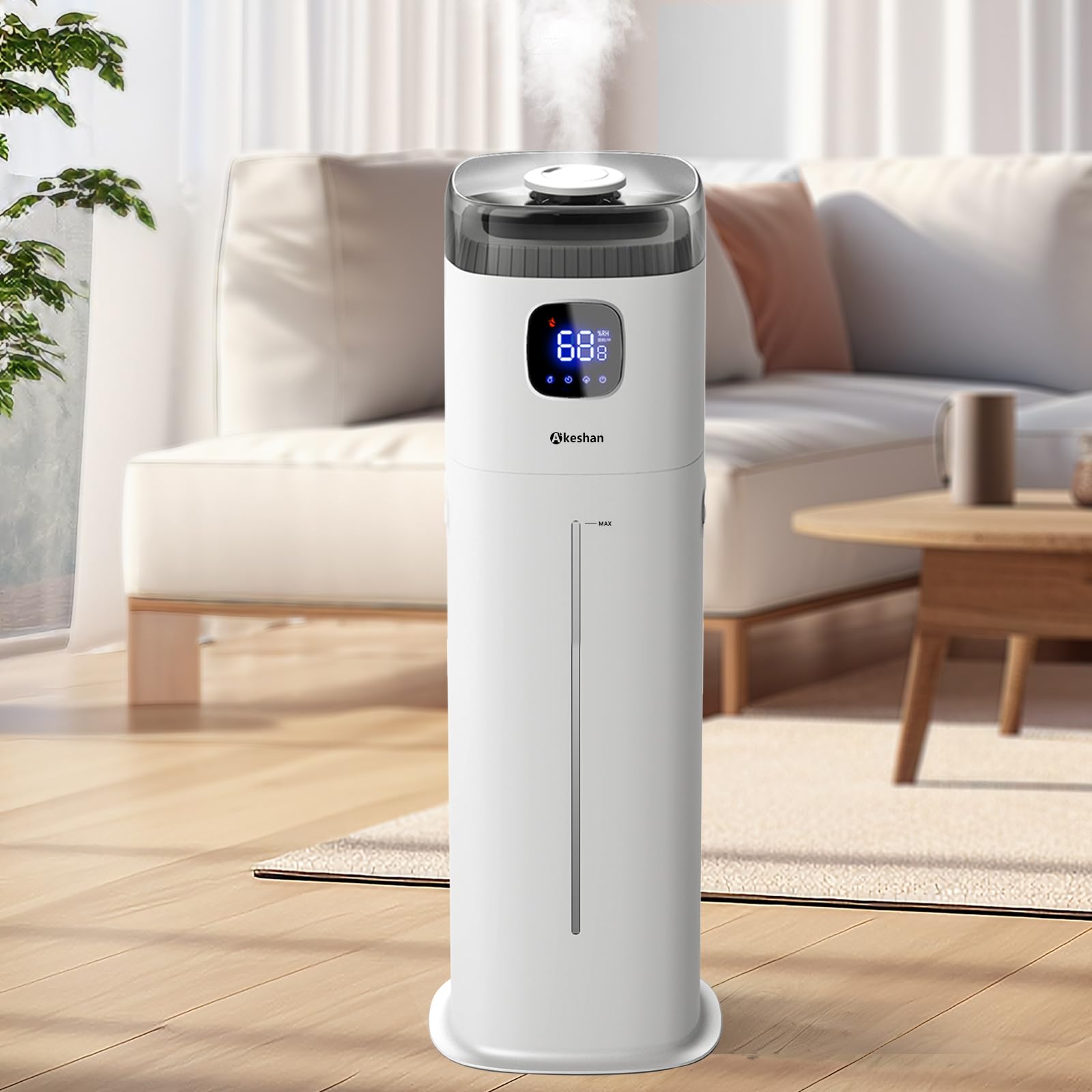 Akeshan Umidificador grande para quarto, névoa fria ultrassônica de 9 L, enchimento superior fácil de limpar com velocidade de névoa grande de 350 ml/H, silencioso, adequado para quarto de crianças