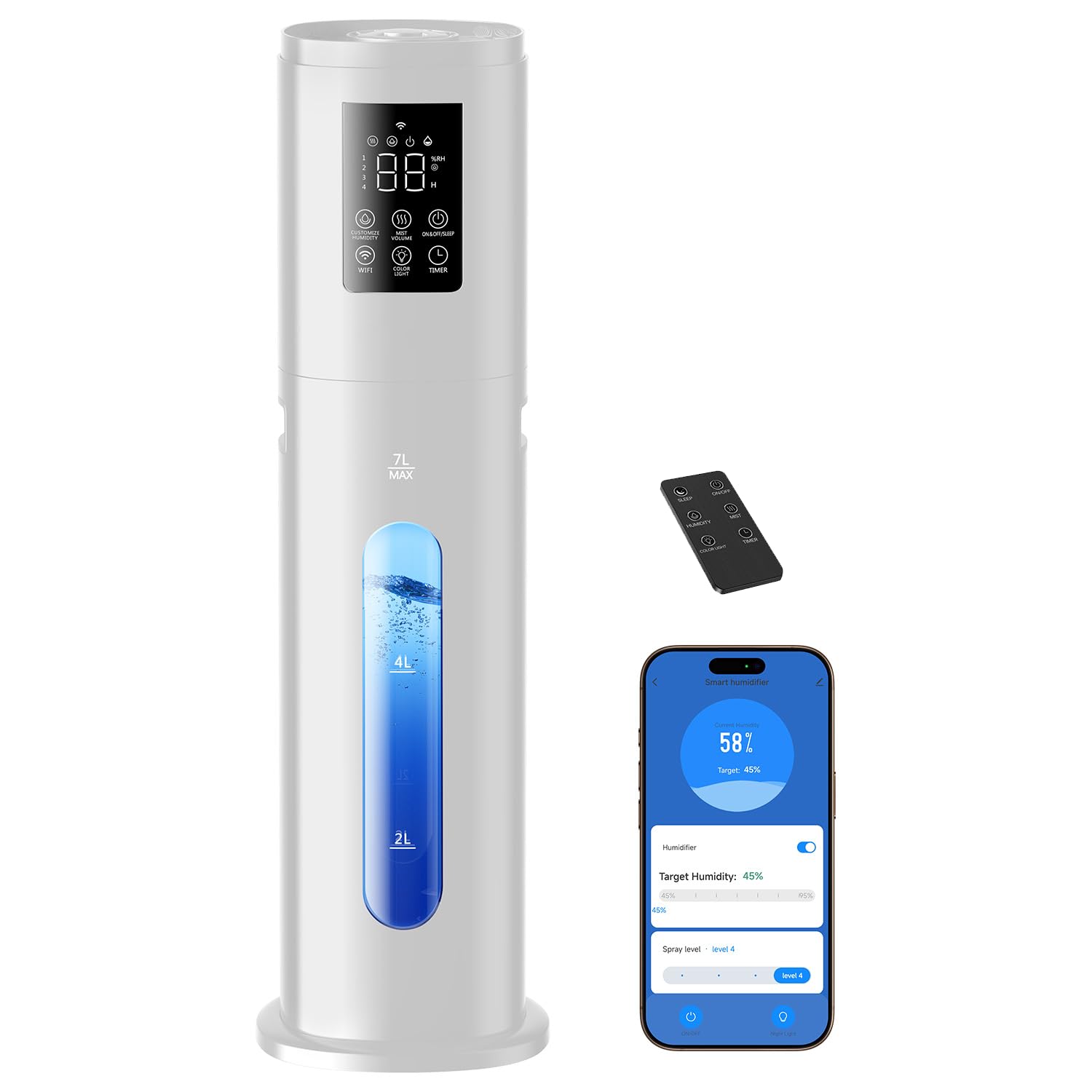 Umidificador grande para sala grande 10 L para escritório | Aplicativo inteligente e controle remoto, temporizador 24H, 4 níveis de névoa, luz noturna, difusor de óleo essencial