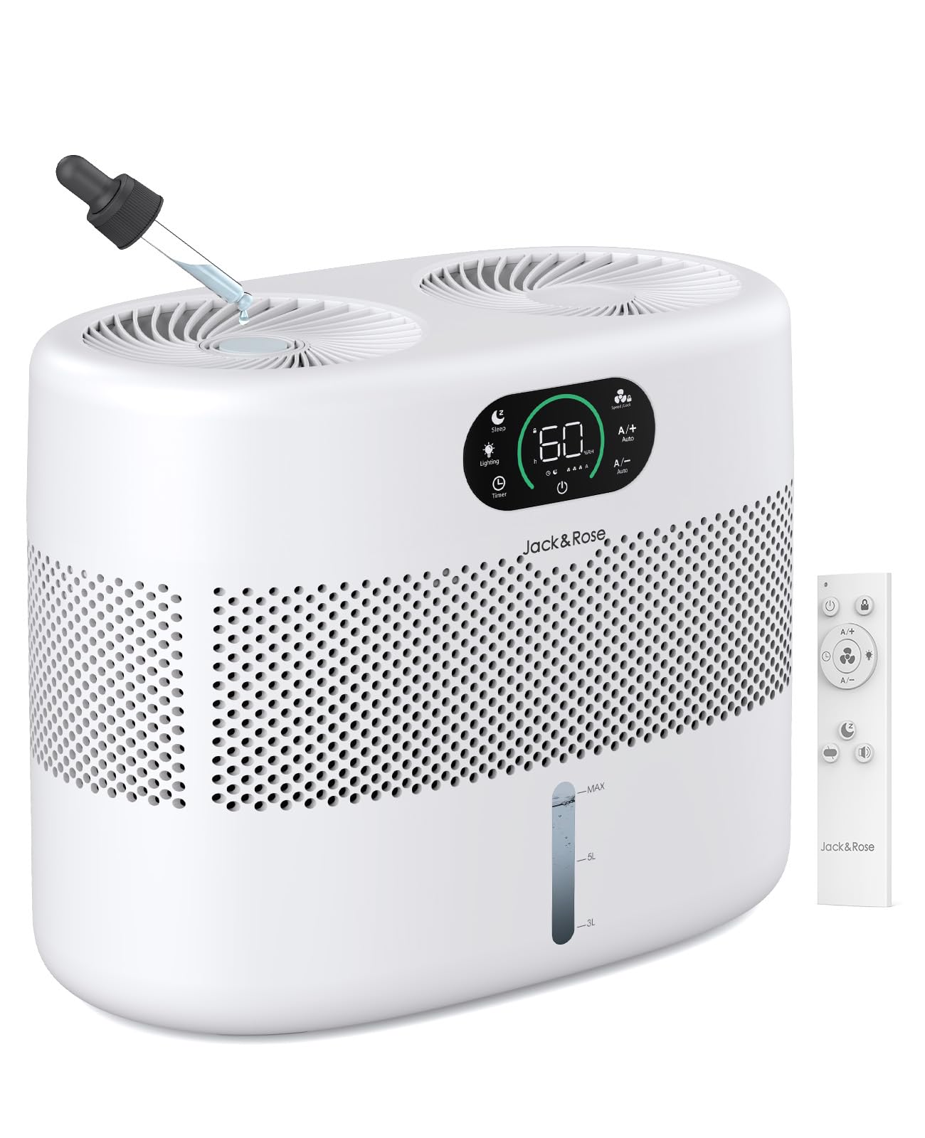 Umidificador evaporativo de pavio reutilizável para quarto, umidificador de bebê silencioso e saudável, sem poeira branca, umidificador evaporativo, sala grande, 800 ml/h, 3 velocidades, 5 litros,