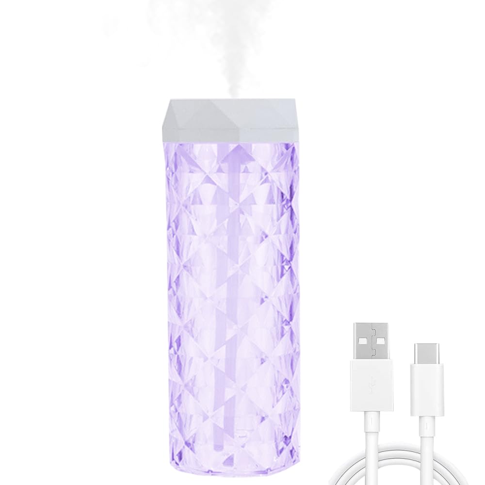 Umidificador USB de cristal de mesa de 1000 ml com luz noturna LED de 7 cores, sem ruído, adequado para casa, escritório, mesa, quarto e quarto de bebês e sem bateria (1000 ml)