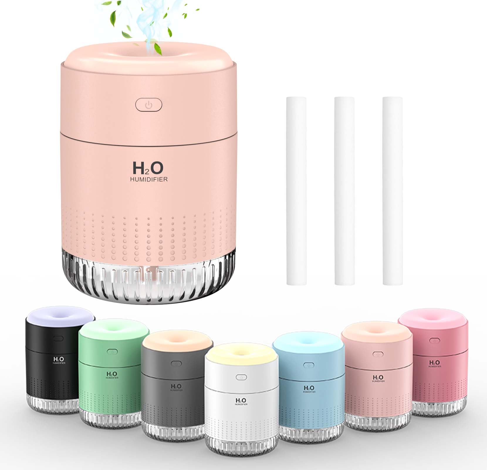 Mini umidificador colorido, umidificador recarregável por USB, umidificador pequeno, 4 modos super silenciosos, umidificadores para quarto, adequado para viagens, escritório, família, quarto de bebê