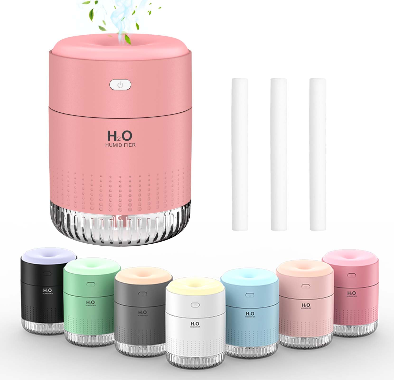 SZO Umidificador de plantas interno, 500 ml, rosa com luzes coloridas | Umidificadores pequenos para plantas, viagens, quarto, mesa de escritório, quarto de bebê