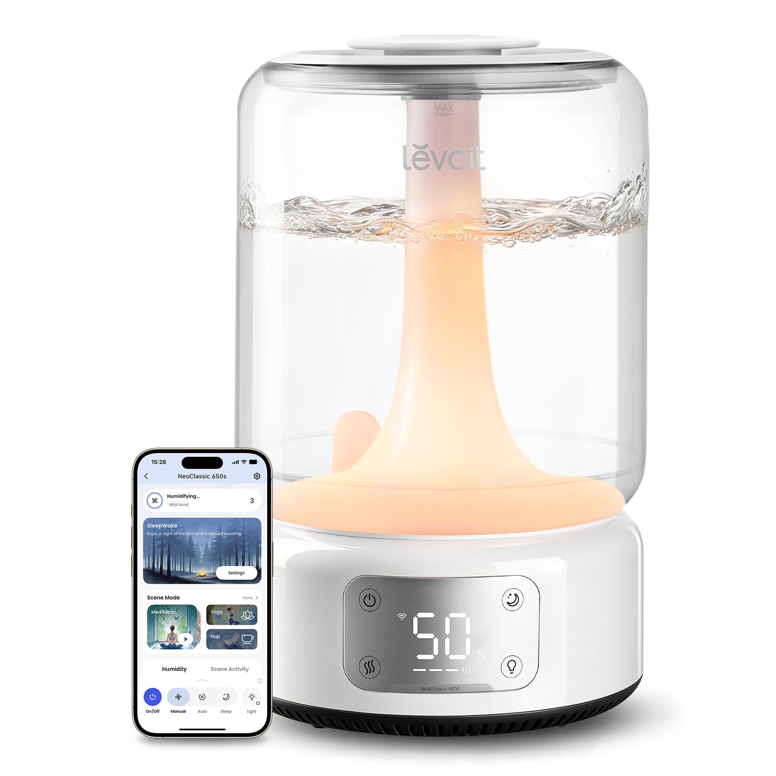 LEVOIT Umidificador para quarto, sala grande, capacidade de 6,2 L a 62 horas, lavável na lava-louças, fácil de limpar, névoa fresca silenciosa de 26 dB para bebês/plantas, modo