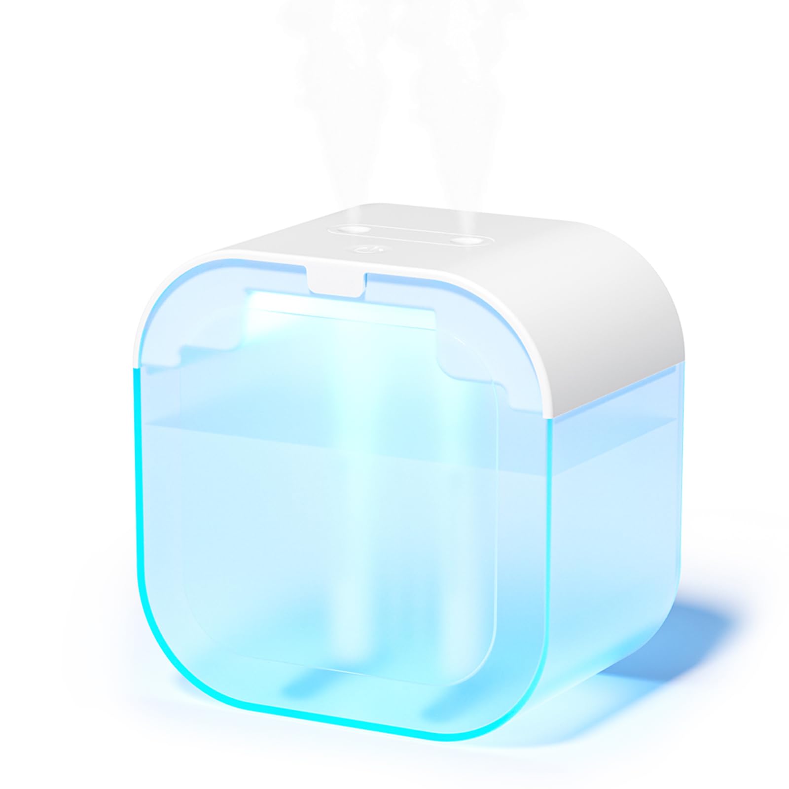 Umidificador USB com luz noturna de 7 cores, tanque de água transparente de 1L, névoa fria silenciosa ultrassônica, névoa dupla de 2 velocidades, para quarto, quarto de bebê (branco gelo)