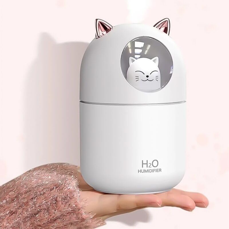 Umidificador de Ar Infantil Gatinho com Luz RGB, Difusor Aromatizador de Ambientes, Silencioso, USB, Ideal para Quarto de Bebê e Crianças