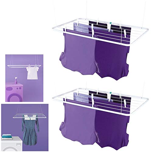 Kit 2 Varal De Teto 90x56cm Aço Roupas Suspenso Apartamento - 6006 Mor