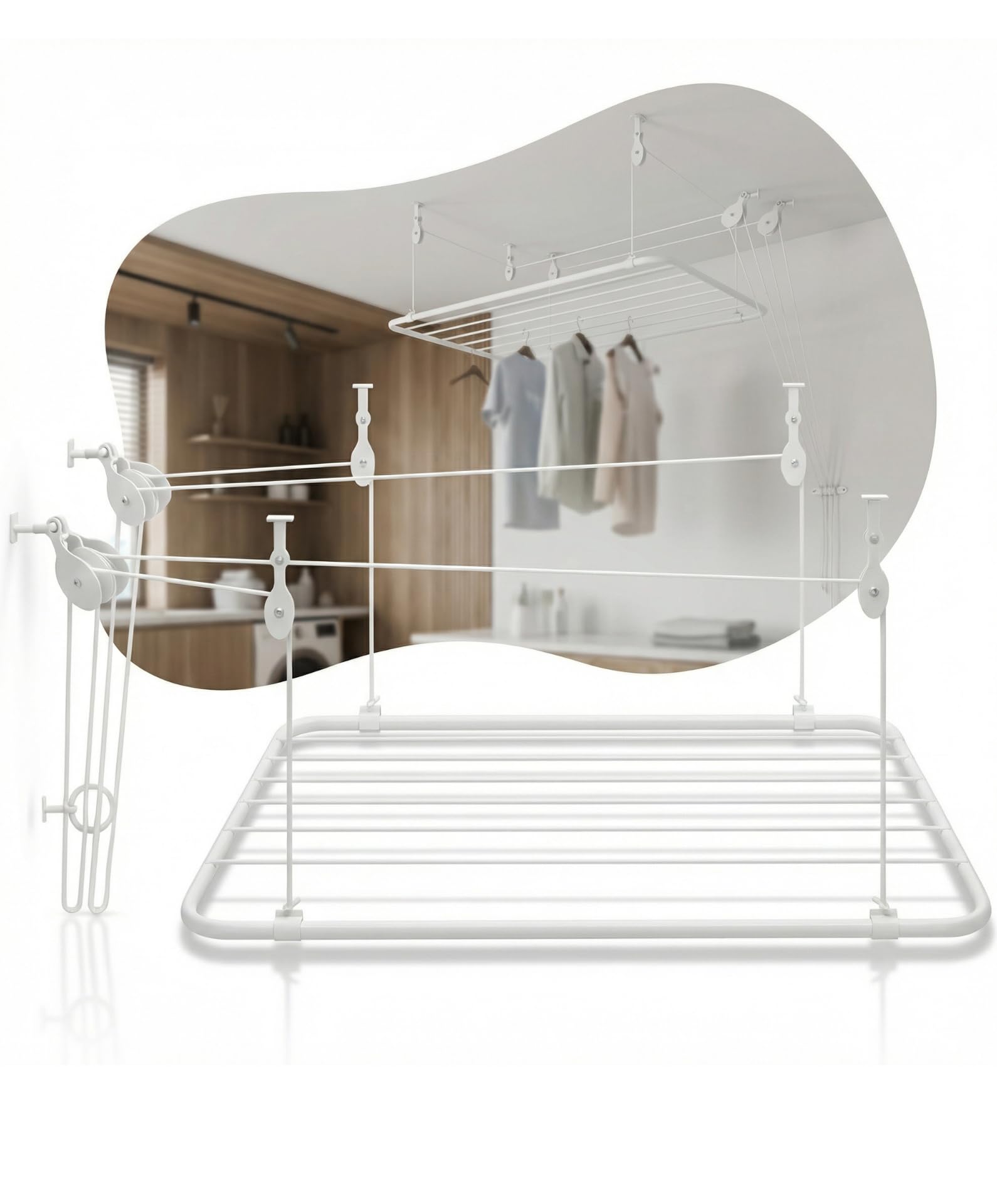 Varal de Teto 1m x 56cm em Aço com Pintura Epóxi Anticorrosão – Varal Suspenso para Lavanderia e Área de Serviço, Ideal para Secar Roupas, Lençóis e Toalhas, Estrutura Resistente e Durável