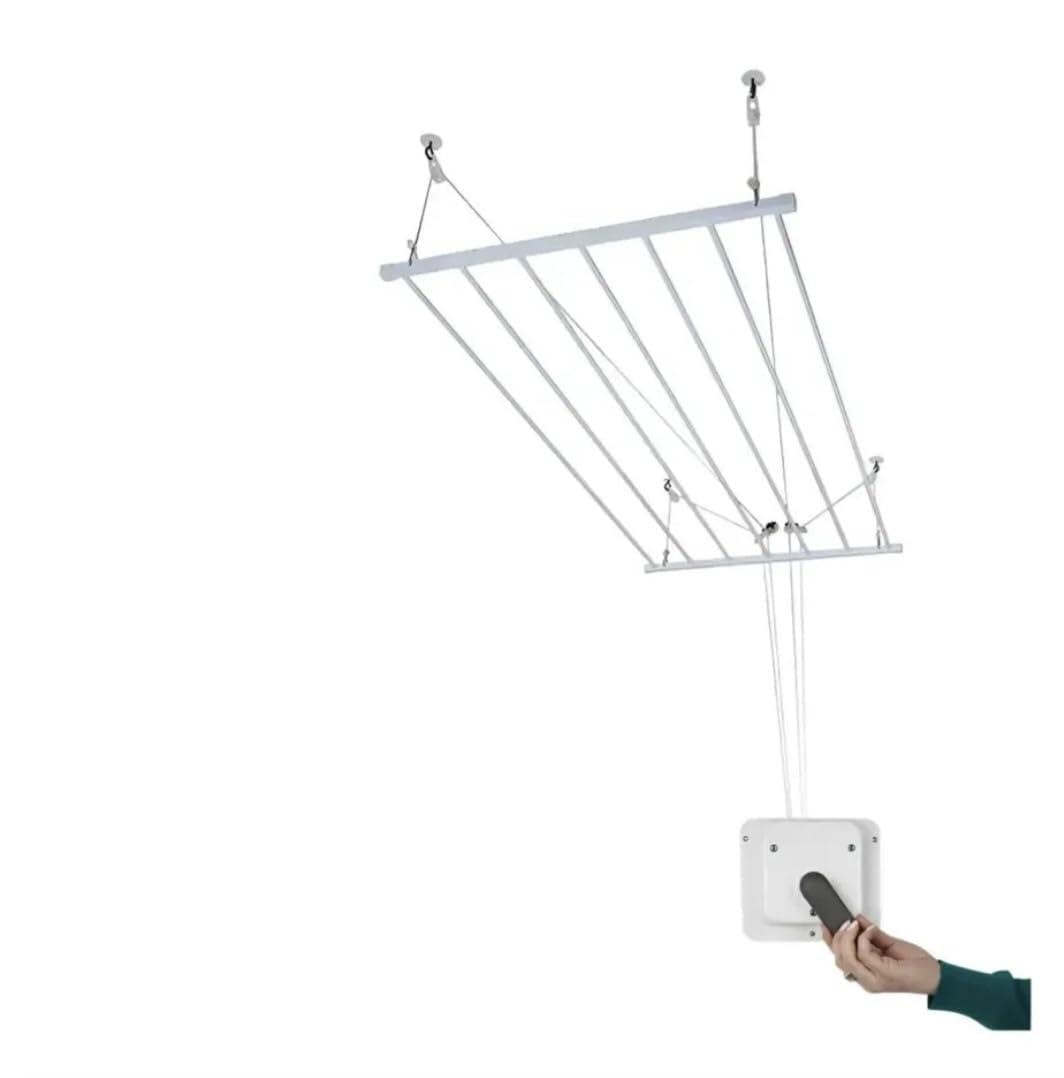Varal de Teto com Manivela, 8 Varetas, 120 cm x 60 cm, Branco | varal em alumínio com pintura eletrostatica