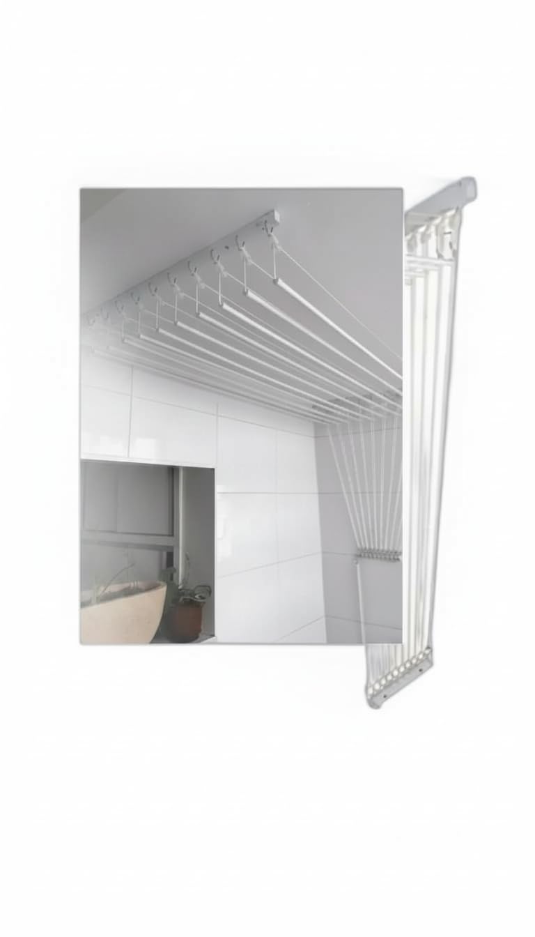 Varal de Teto Alumínio 100cm x 75cm 10 Varetas Branco