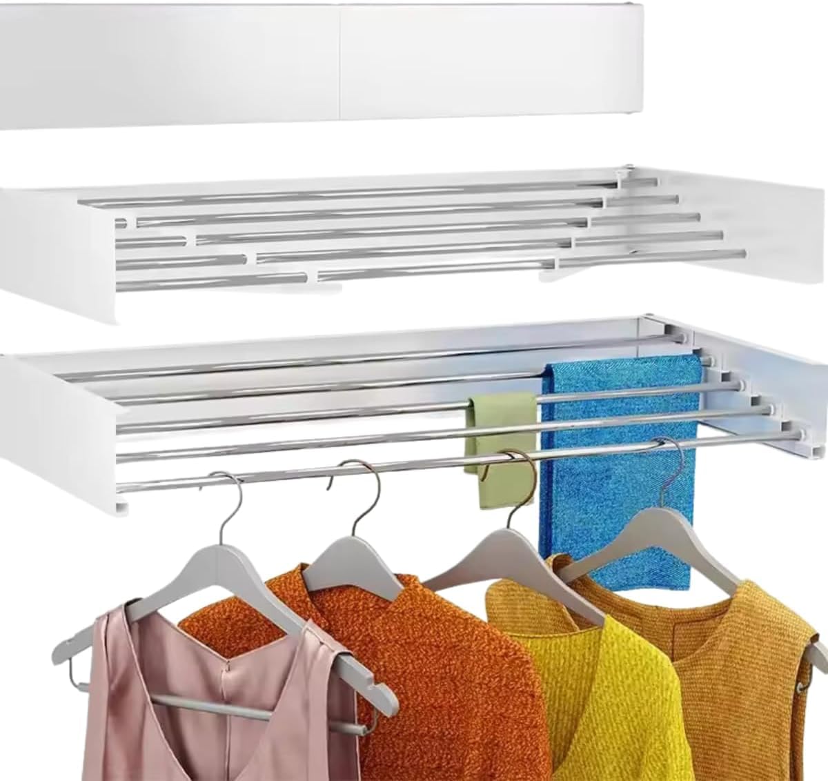 Varal Retratil De Parede Secreto Magico 80cm com 5 Varetas para Apartamento Casa Buritis