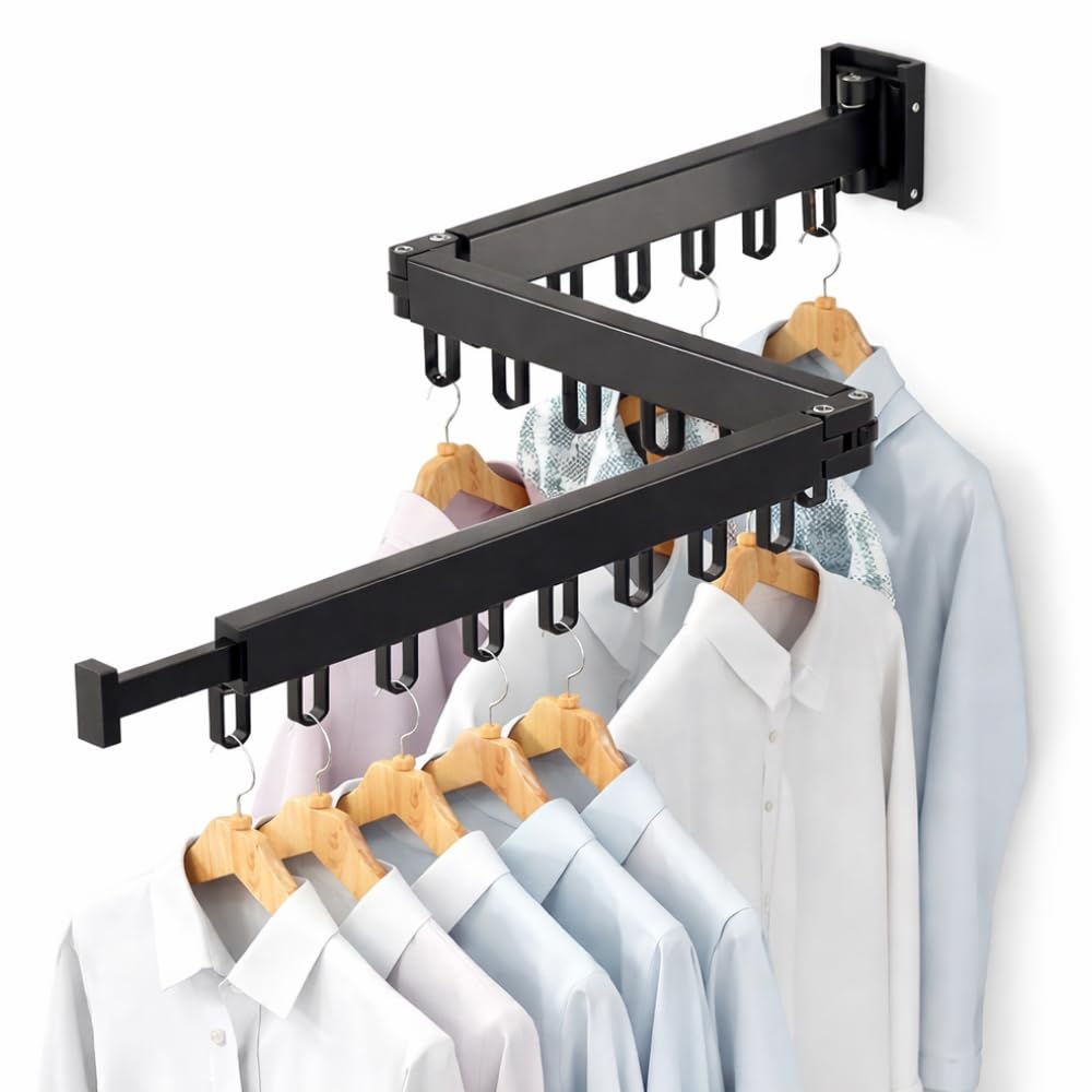 Varal de Parede Retrátil Dobrável, Cabideiro de Roupas, Suporta 35 kg, Economiza Espaço, Ideal para Lavanderia, Varanda, Corredor e Quarto