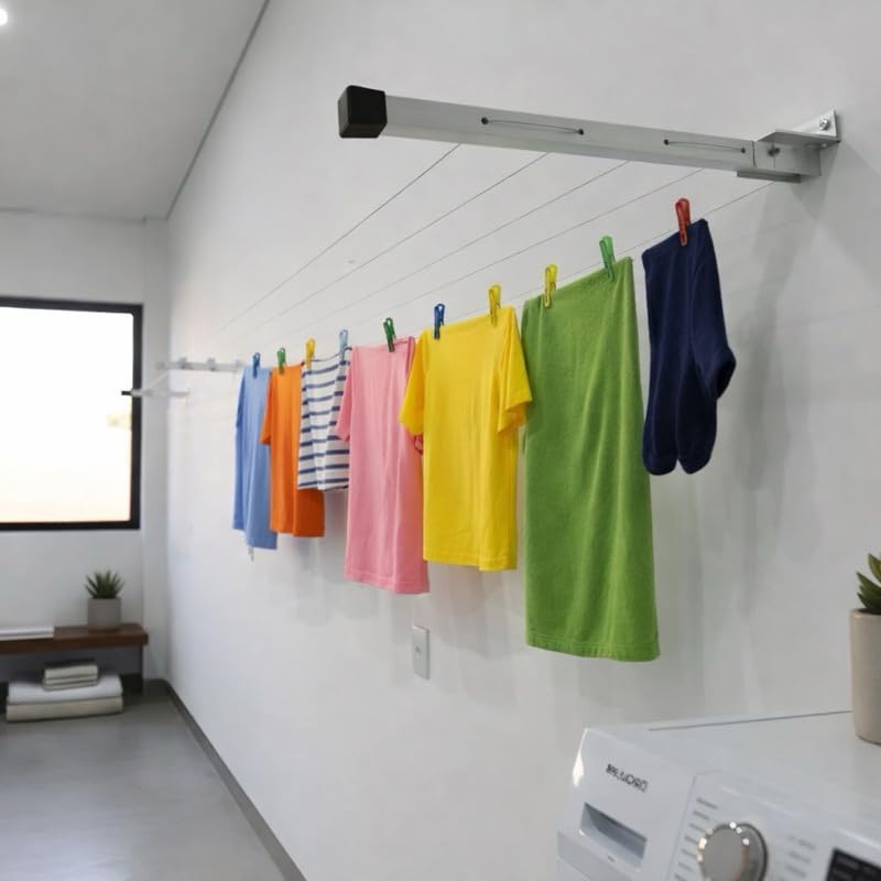 Varal de parede retrátil 4m alumínio resistente 80kg para roupas secar (Alumínio Natural)