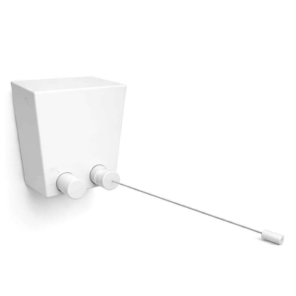 Varal Retrátil de Parede 4,2m – Varal para Apartamento e Lavanderia – Compacto, Cabo de Aço, Suporta 20kg – Instalação Fácil (Branco)