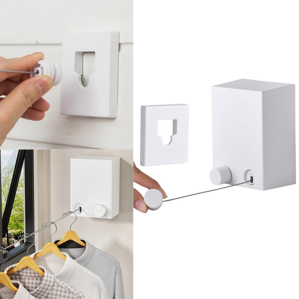 Varal Retrátil de Parede para Roupas - Varal Compacto para Apartamento Lavanderia - Fio Resistente de Aço Inoxídavel 4,2m Suporta até 20kg de Roupa - LealShop (Branco)