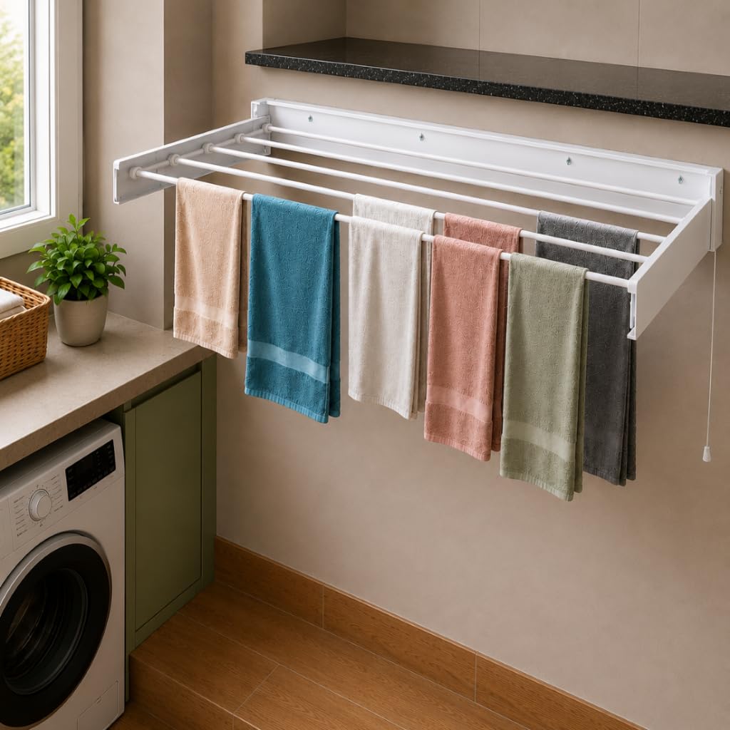 Varal retrátil de parede em alumínio 120cm moderno, estendal para apartamento e lavanderia, secador de roupa compacto econômico (80cm)