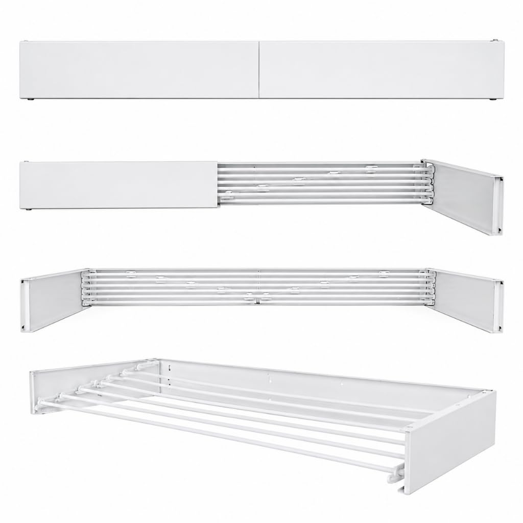 Varal Retrátil de Parede Alumínio 60 a 120cm Branco Antiferrugem para Lavanderia (70cm)