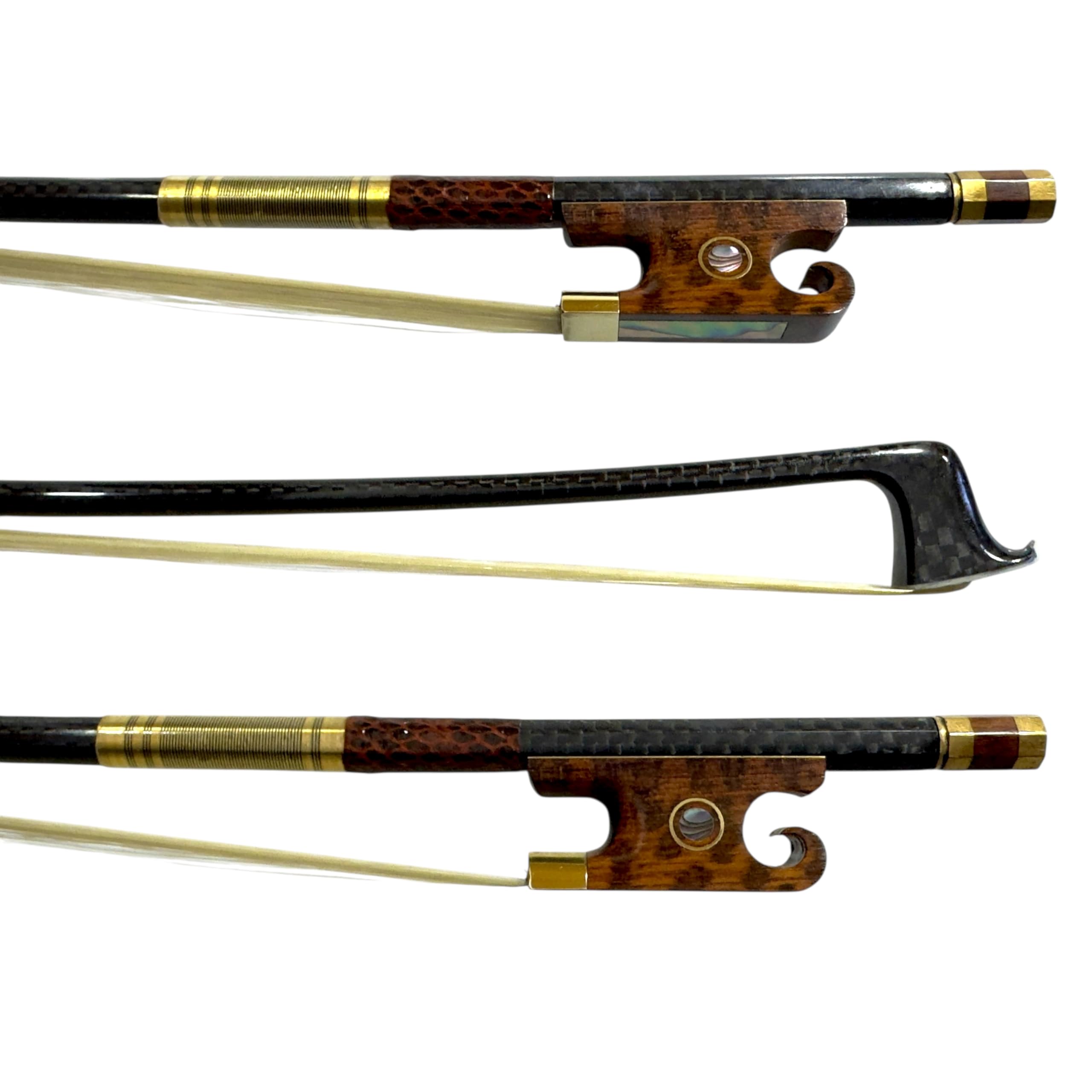 Arco para Violino 4/4 – Fibra de Carbono Trançado | Talão Barroco em Pau Cobra | Crina Animal da Mongólia | Premium Gold Top