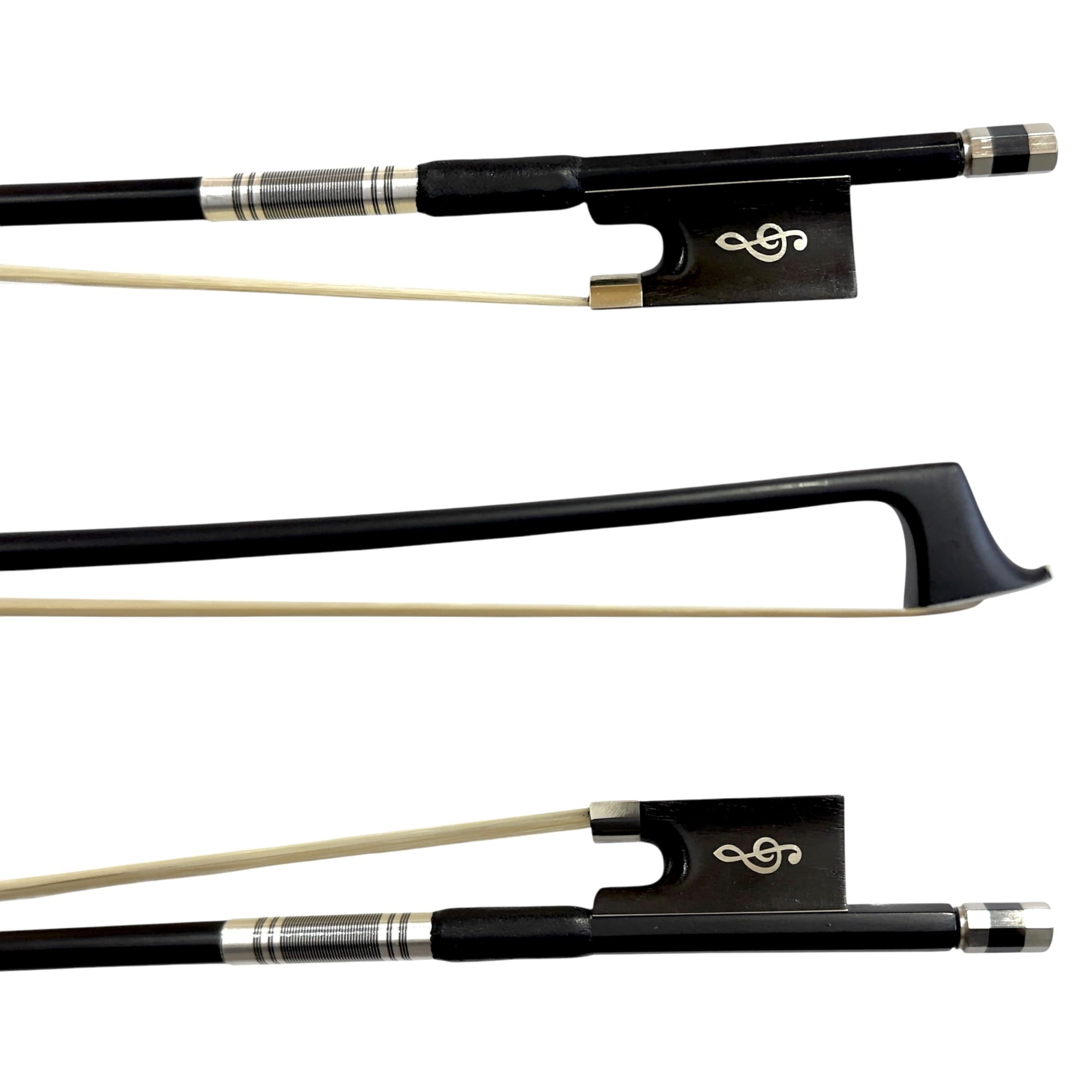 Arco Profissional Fibra de Carbono Liso Preto para Violino 4/4 - Talão Ébano Clave sol Crina Mongólia