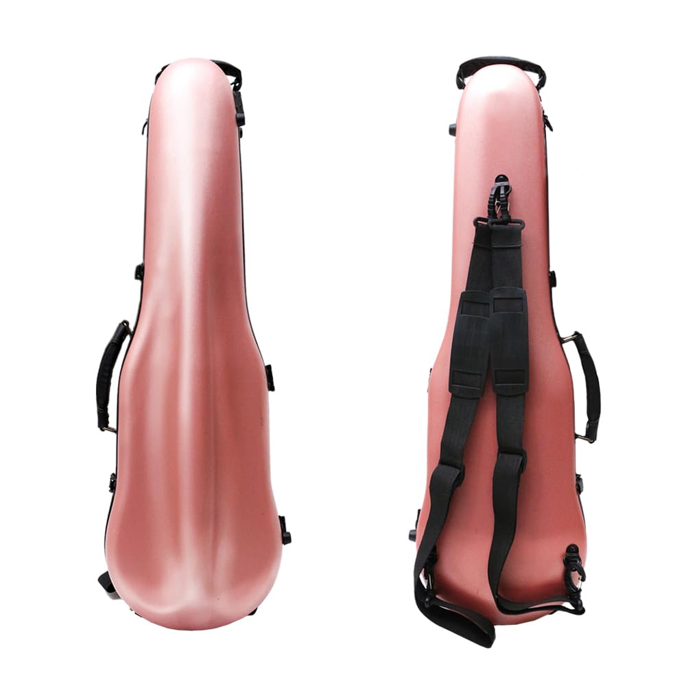Vetimobato Deslumbrante estojo rígido para violino 4/4 tamanho completo caixa de violino de fibra de carbono forte voo leve com alças estojo de violino de viagem (rosa)