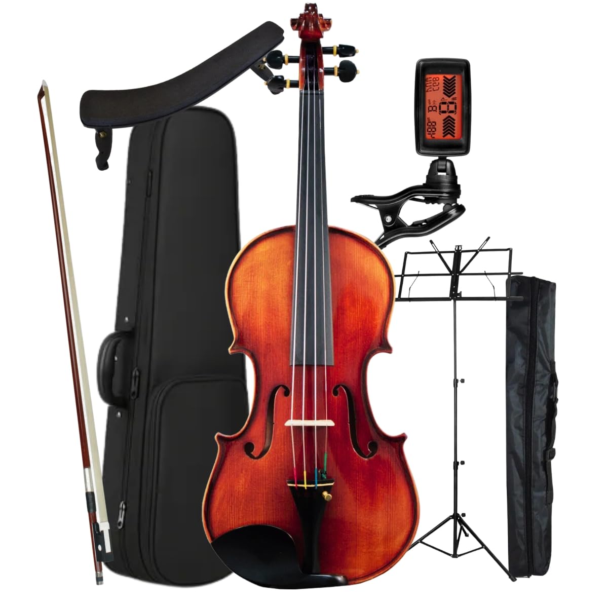 Kit Violino 4/4 Bravo Vs44 Estudante Iniciante Completo Com Estojo Estante Afinador Arco Breu (Natural)