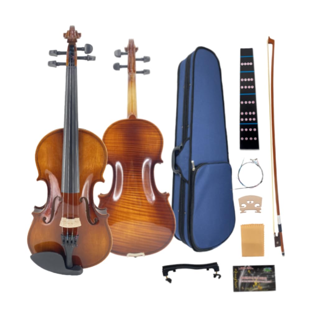 Kit de violino 4/4 para iniciantes - perfeito para orquestra escolar e prática diária, construção de bordo de madeira maciça/touro, listras de tigre