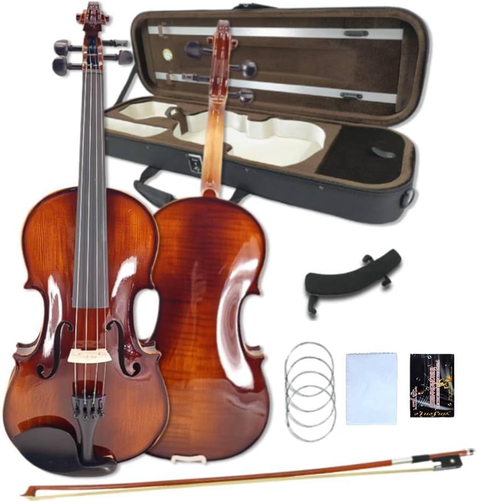 Conjunto completo de violino 4/4 para iniciantes, adultos, estudantes, violino de madeira maciça de bordo de abeto envelhecido,