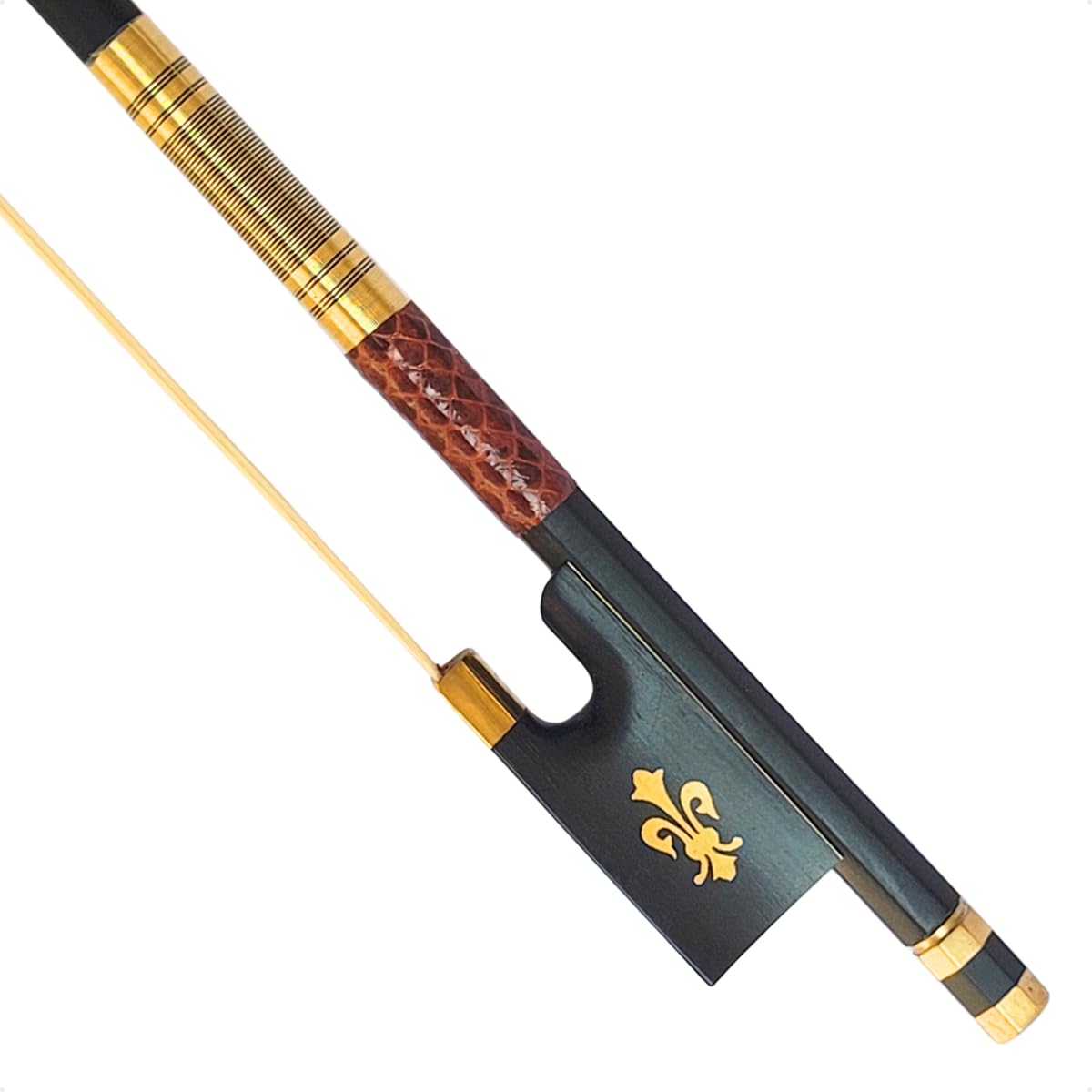 Arco Violino 4/4 Fibra Carbono Crina Animal Natural Preto - Flor de Lis Dourada - Talão De ébano - Equilibrado - Orquestra