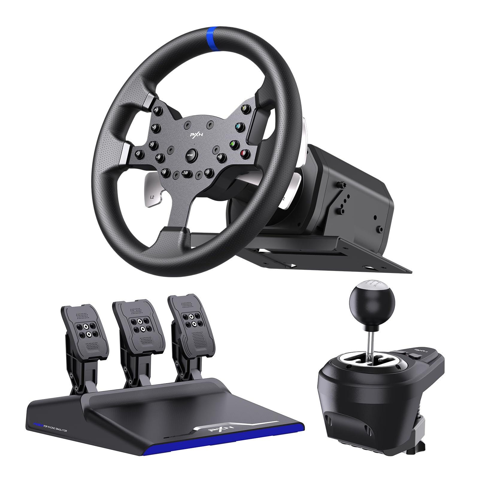 PXN V99 Force Feedback Racing Wheel, with Pedals and Shifter | Volante destacável de 270°/900°, pedais Hall e H-Shifter – para PC, Xbox Series X|S, Xbox One e PS4