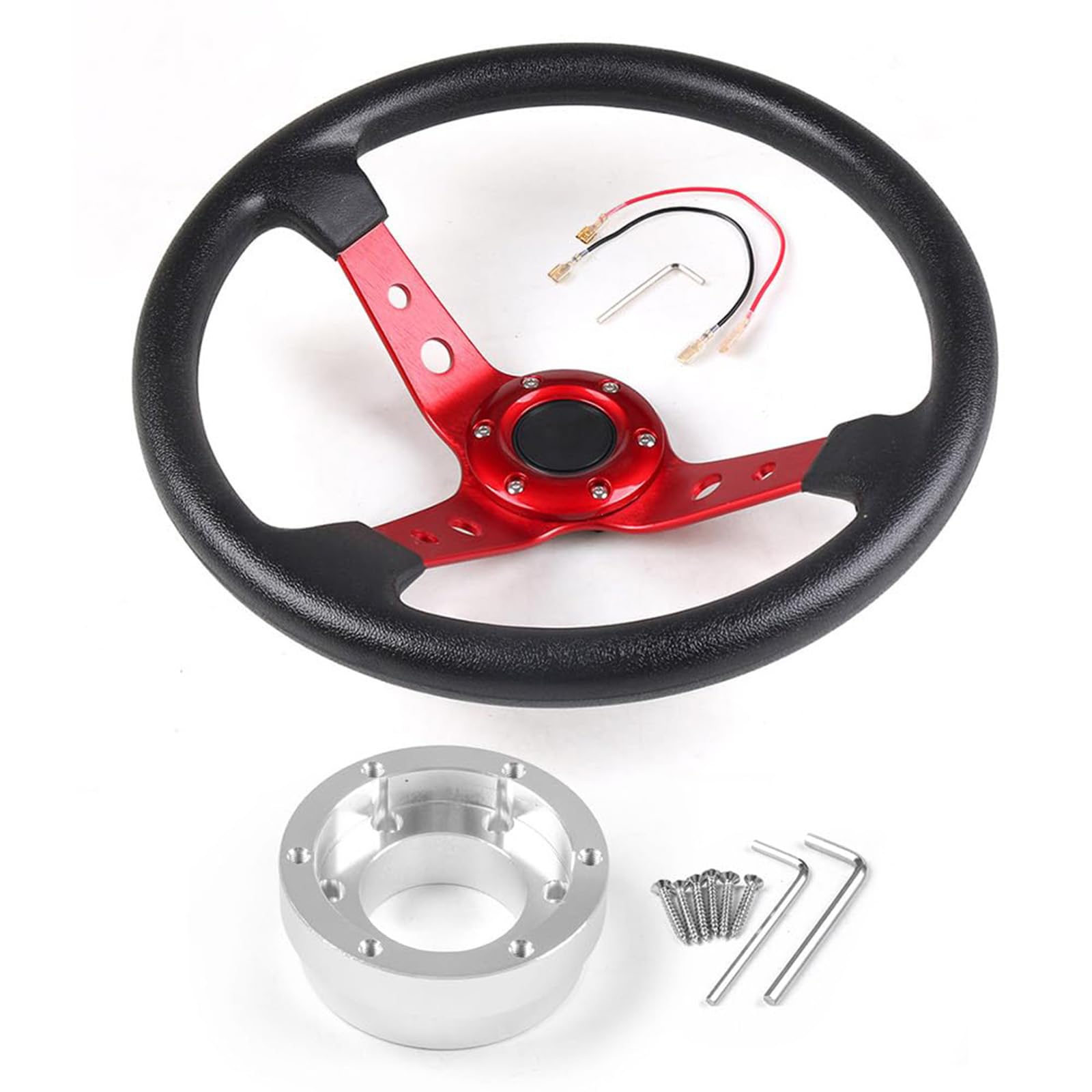 Dyno Racing Volante De Corrida De Carro De Couro Pu De 14 Polegadas E 350 Mm Vermelho Com Placa Adaptadora Prata 70 Mm Pcd Para Logitech G29 G920 G923 Para Jogo De Corrida (Vermelho + Prata)