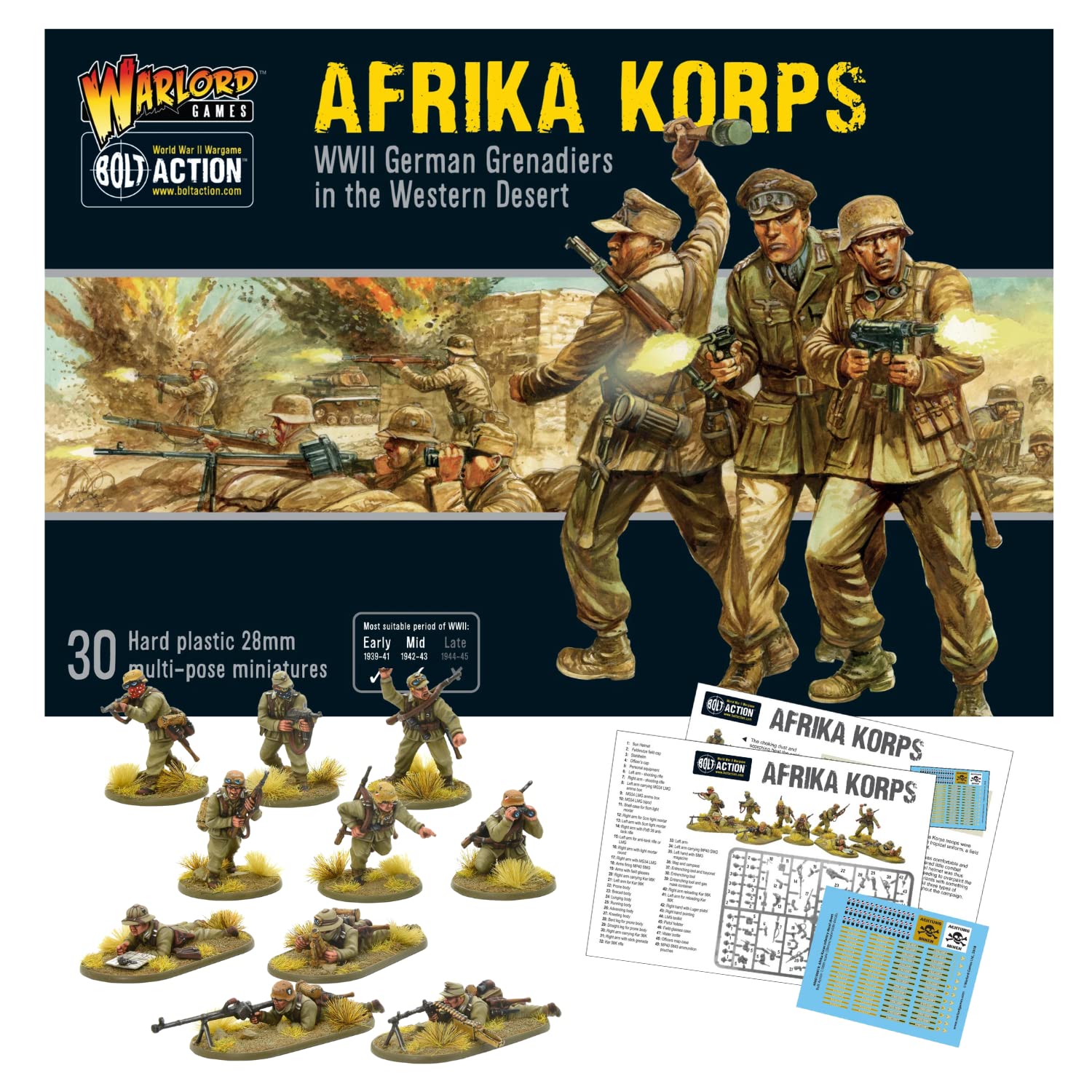 Miniaturas Bolt Action – Warlord Games Afrika Korps Conjunto Infantaria de 28 mm + Digital Deserto Ocidental – Figuras de Ação Militar e Miniaturas Modelo da Segunda Guerra Mundial por Wargames Entregue