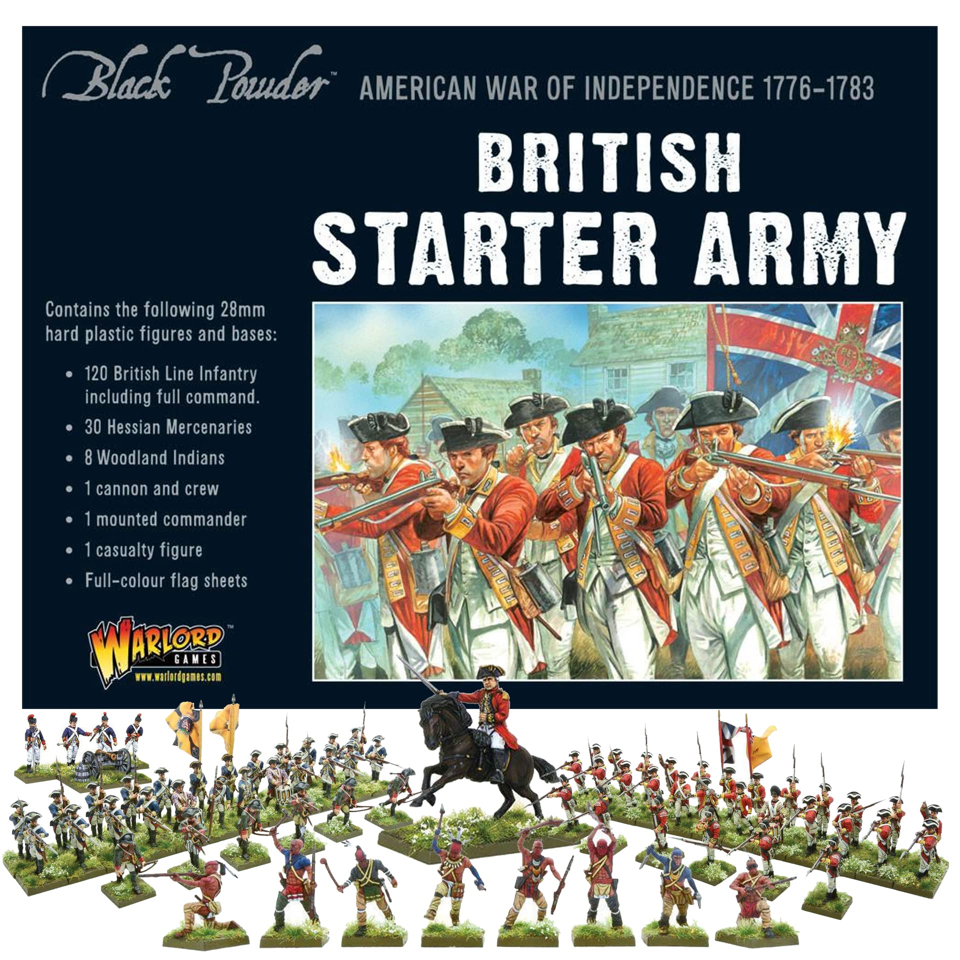 Wargames Delivered – American War of Independence British Army starter set, 28mm Miniatures - 160 Infantry, 1 Cavalry, War Machine, Crew, Digital Bundle - WW2 Action Figure Model Kits by Warlord Games | Bonecos e acessórios de passatempo, miniaturas de 28 mm para jogos de guerra de mesa