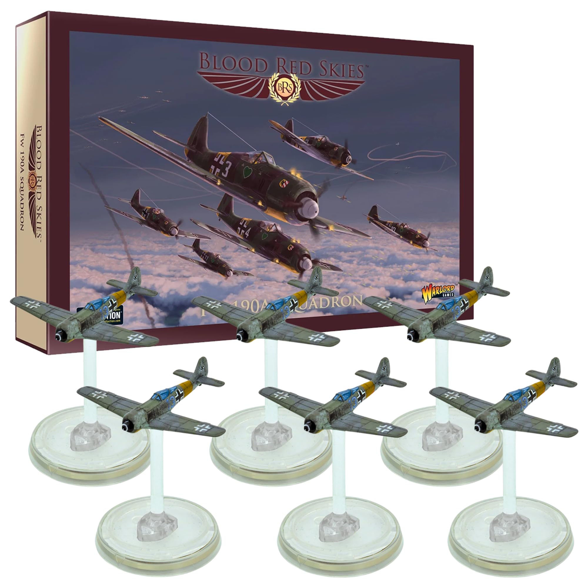 Wargames Delivered - Blood Red Skies, Fw 190 Squadron - 28mm Miniatures, 6 Aircraft Model, 6 Bases, Digital Bundle – Action Figures Airplane Model Kits by Warlord Games